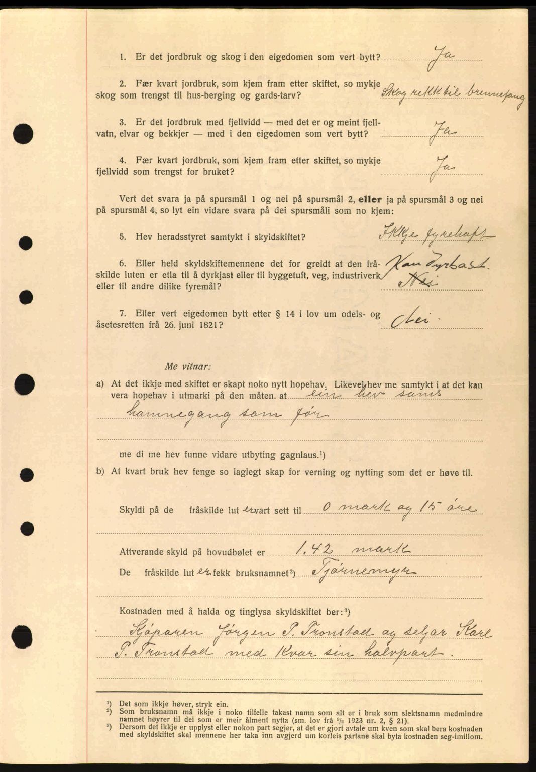 Nordre Sunnmøre sorenskriveri, AV/SAT-A-0006/1/2/2C/2Ca: Mortgage book no. A2, 1936-1937, Diary no: : 134/1937