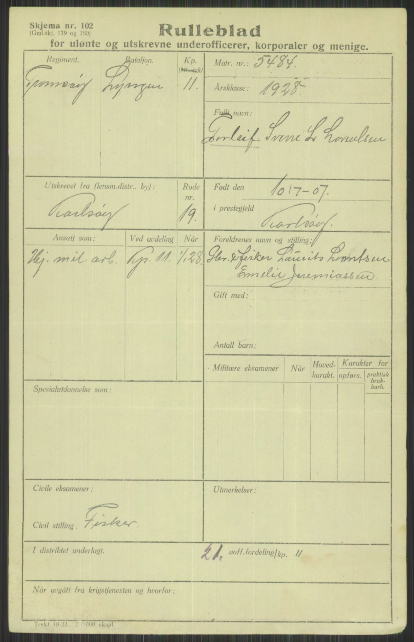 Forsvaret, Troms infanteriregiment nr. 16, AV/RA-RAFA-3146/P/Pa/L0013/0003: Rulleblad / Rulleblad for regimentets menige mannskaper, årsklasse 1928, 1928, p. 461