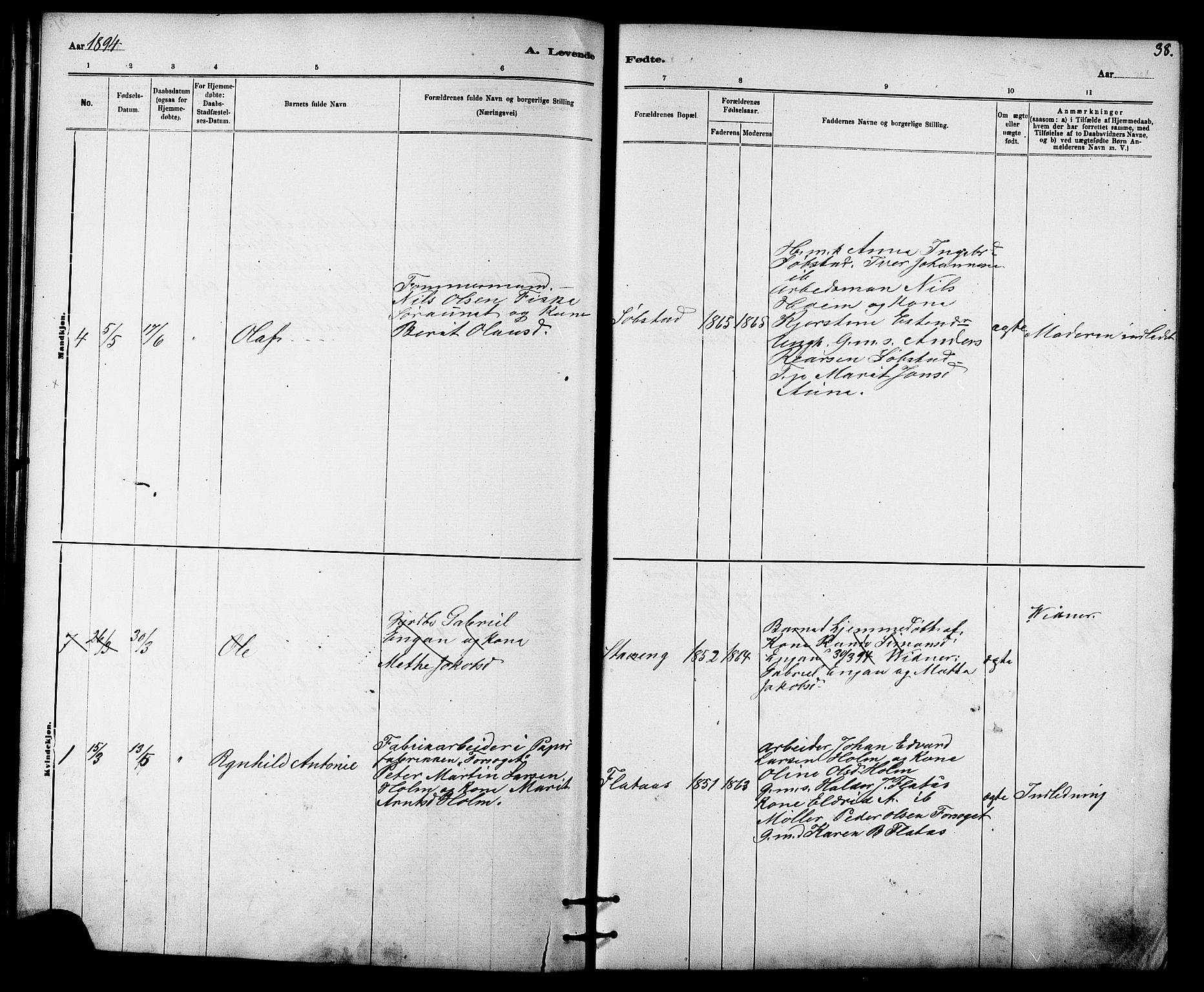 Ministerialprotokoller, klokkerbøker og fødselsregistre - Sør-Trøndelag, AV/SAT-A-1456/613/L0395: Parish register (copy) no. 613C03, 1887-1909, p. 38