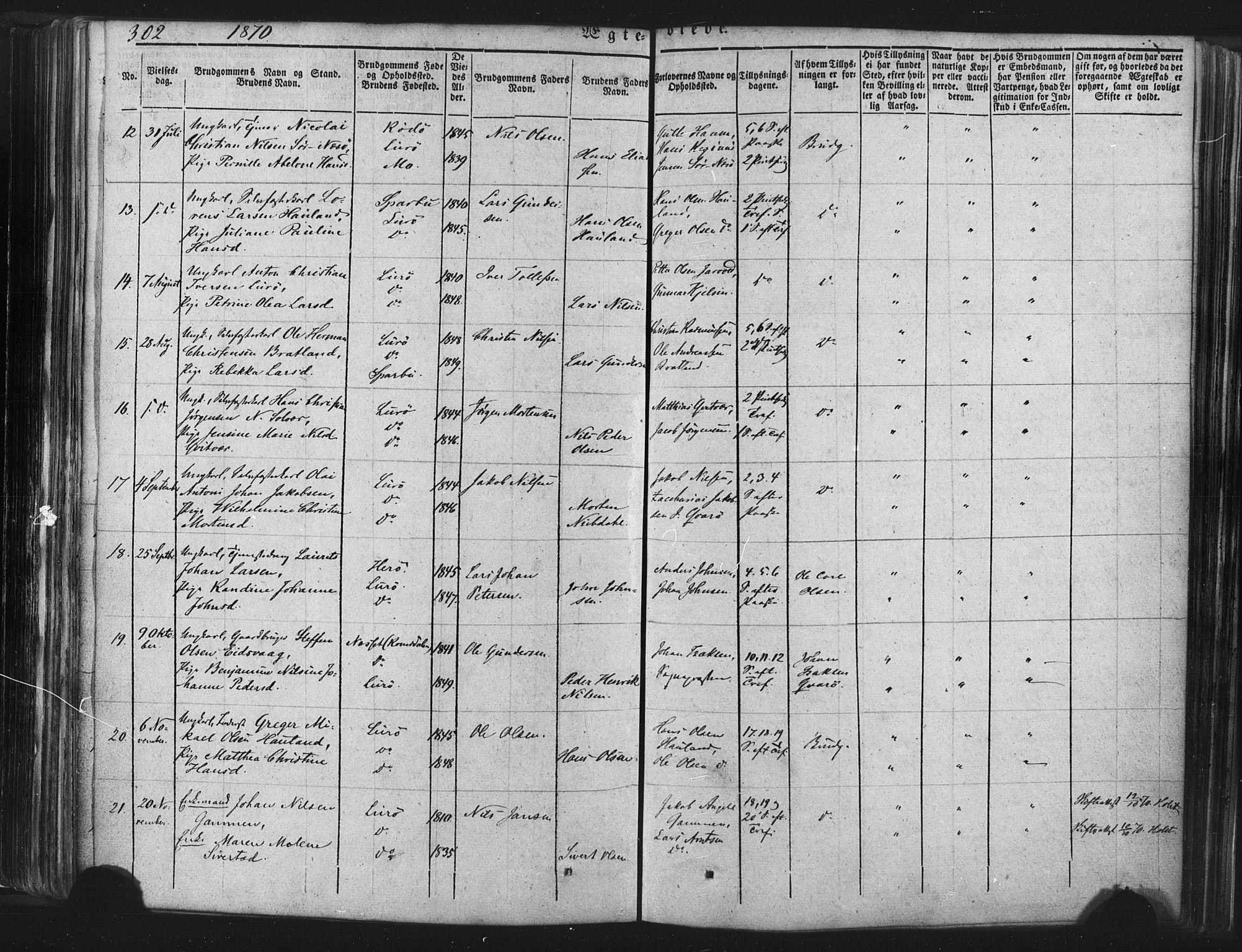 Ministerialprotokoller, klokkerbøker og fødselsregistre - Nordland, AV/SAT-A-1459/839/L0567: Parish register (official) no. 839A04, 1863-1879, p. 302