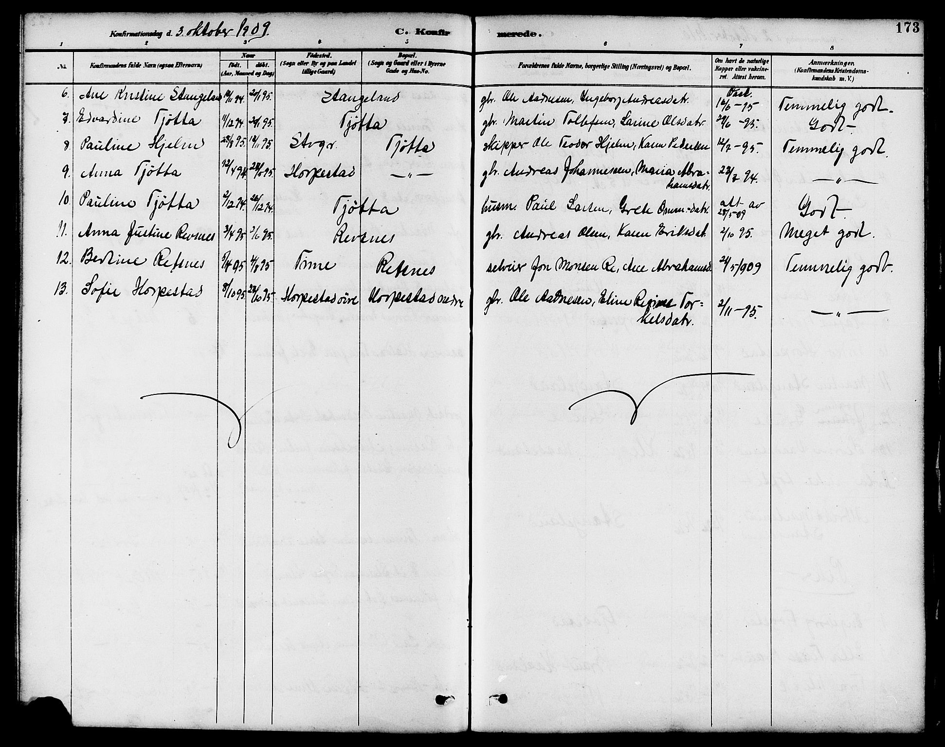 Klepp sokneprestkontor, AV/SAST-A-101803/001/3/30BB/L0004: Parish register (copy) no. B 4, 1889-1914, p. 173