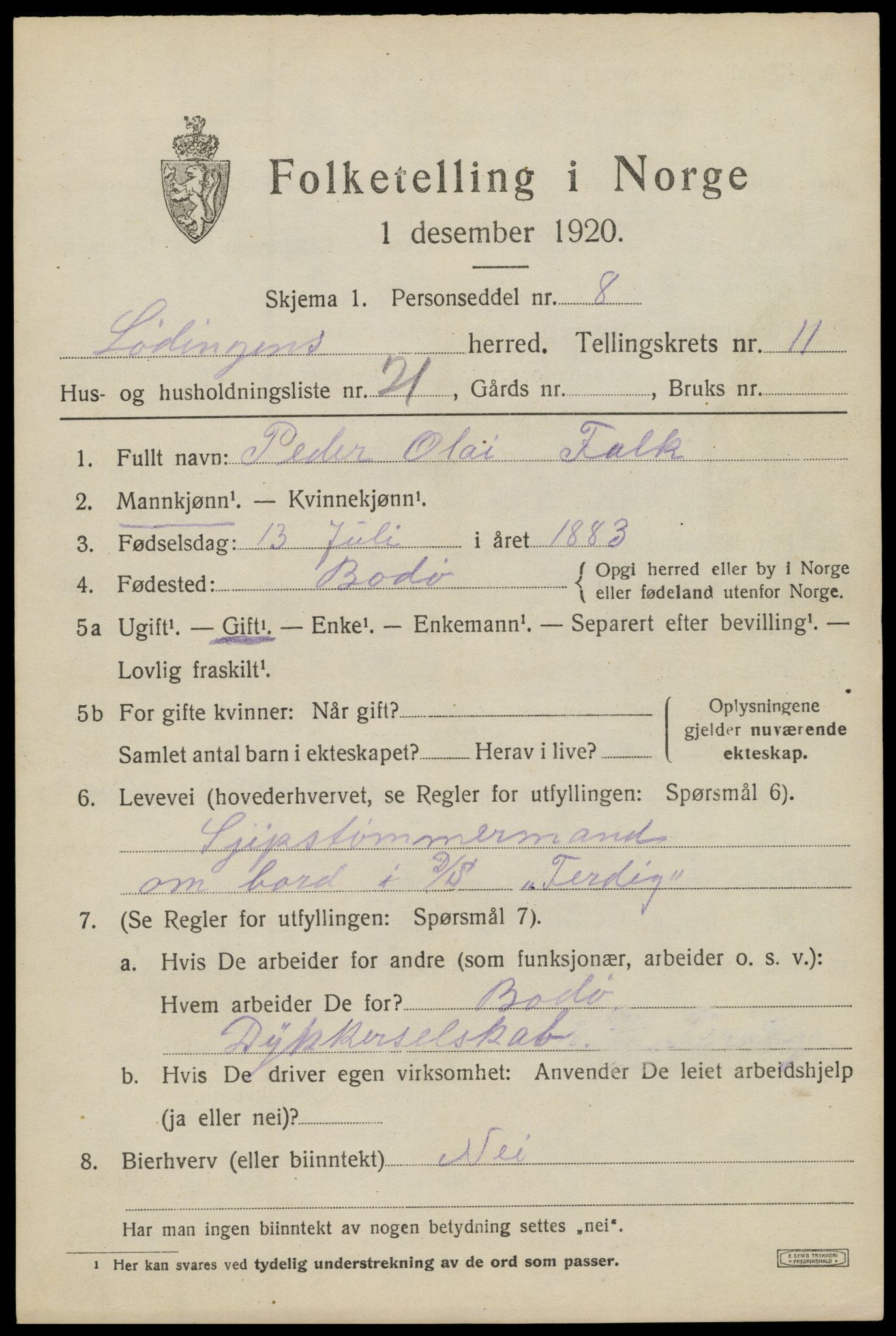 SAT, 1920 census for Lødingen, 1920, p. 6433