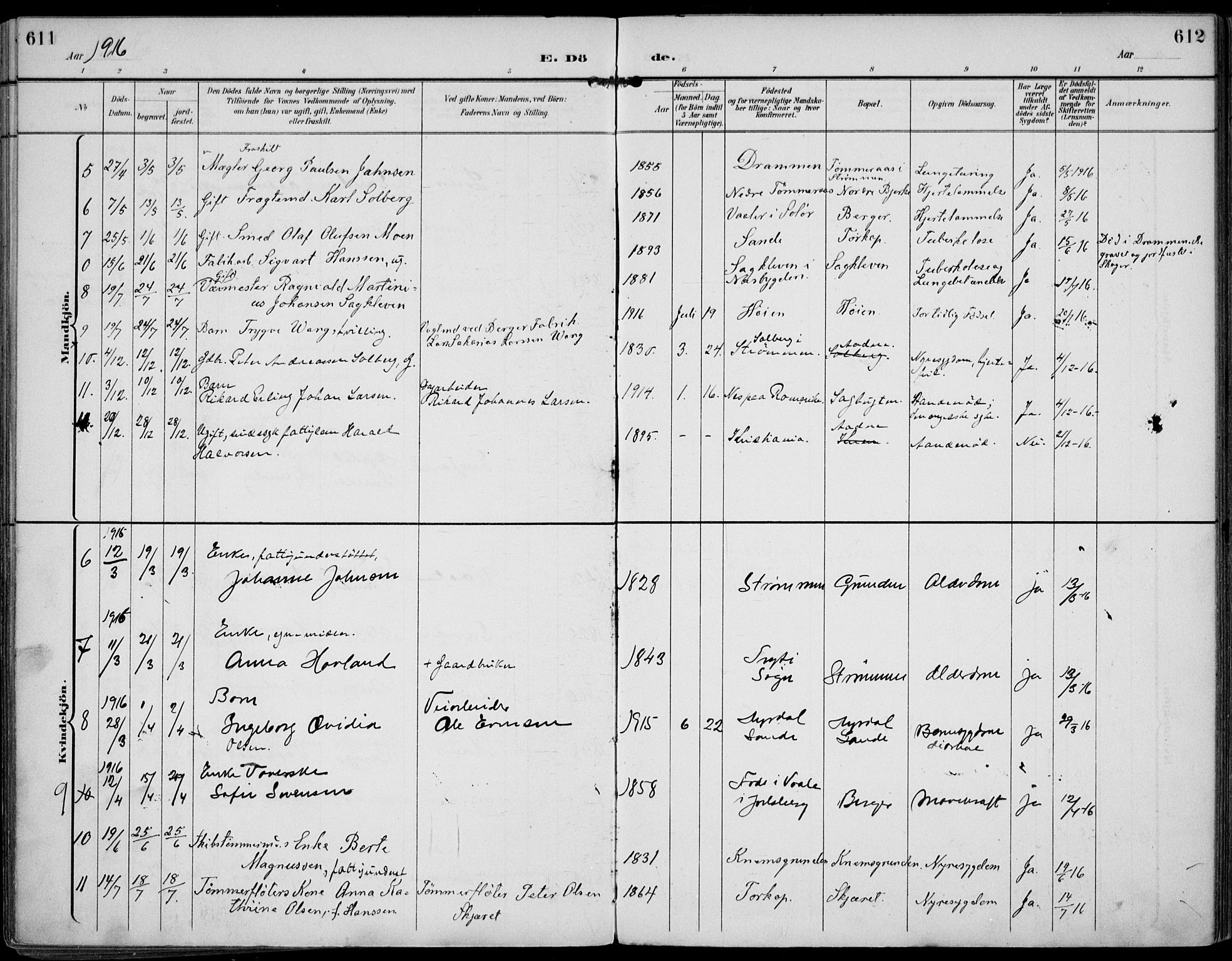 Strømm kirkebøker, SAKO/A-322/F/Fa/L0005: Parish register (official) no. I 5, 1898-1919, p. 611-612