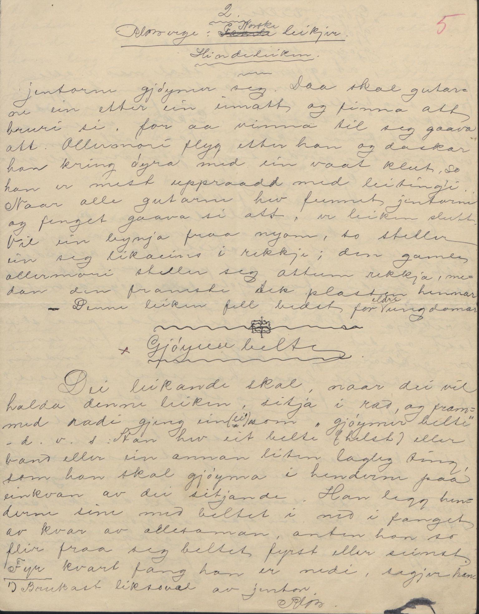 Rikard Berge, TEMU/TGM-A-1003/F/L0004/0053: 101-159 / 157 Manuskript, notatar, brev o.a. Nokre leiker, manuskript, 1906-1908, p. 5