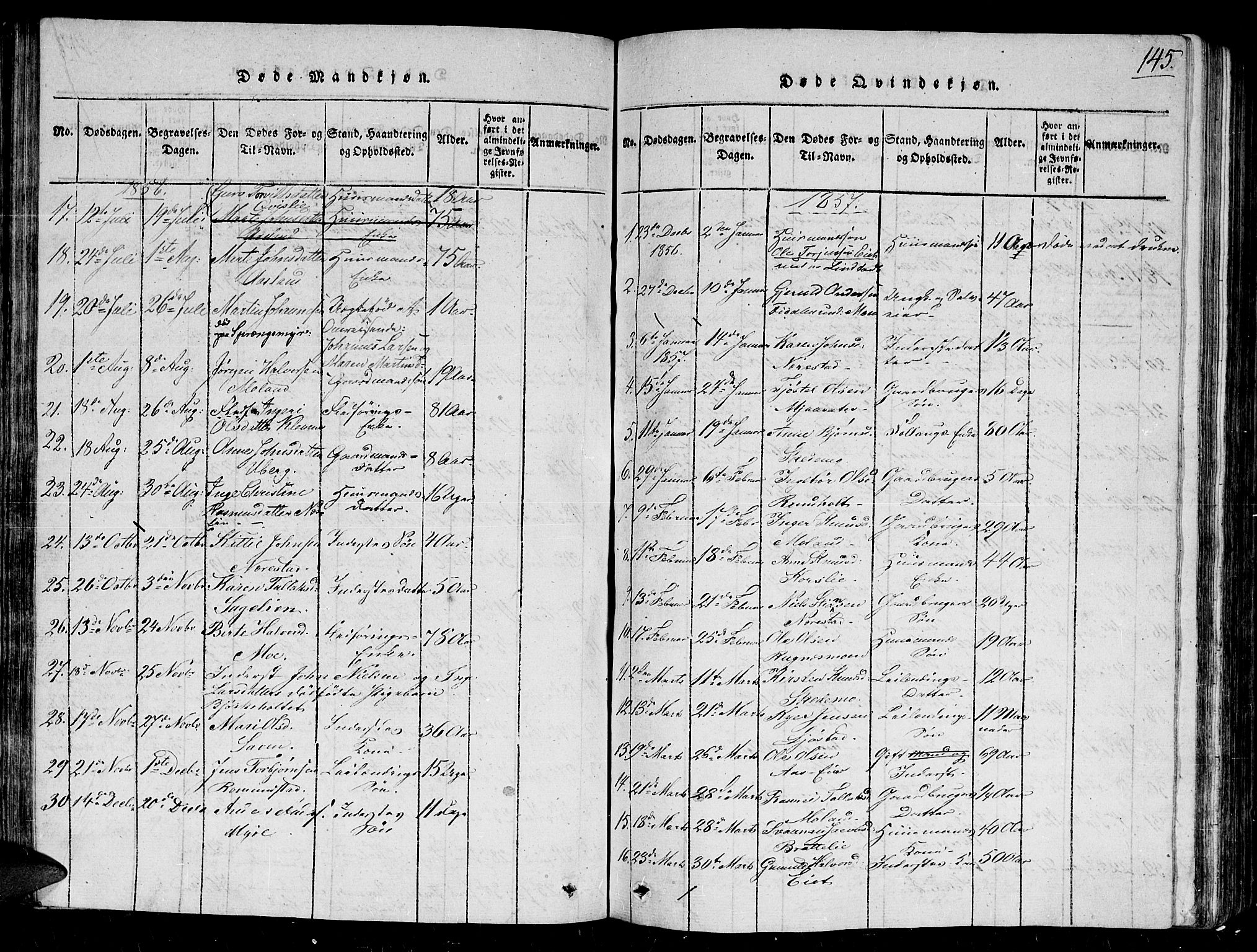 Gjerstad sokneprestkontor, SAK/1111-0014/F/Fb/Fbb/L0001: Parish register (copy) no. B 1, 1813-1863, p. 145