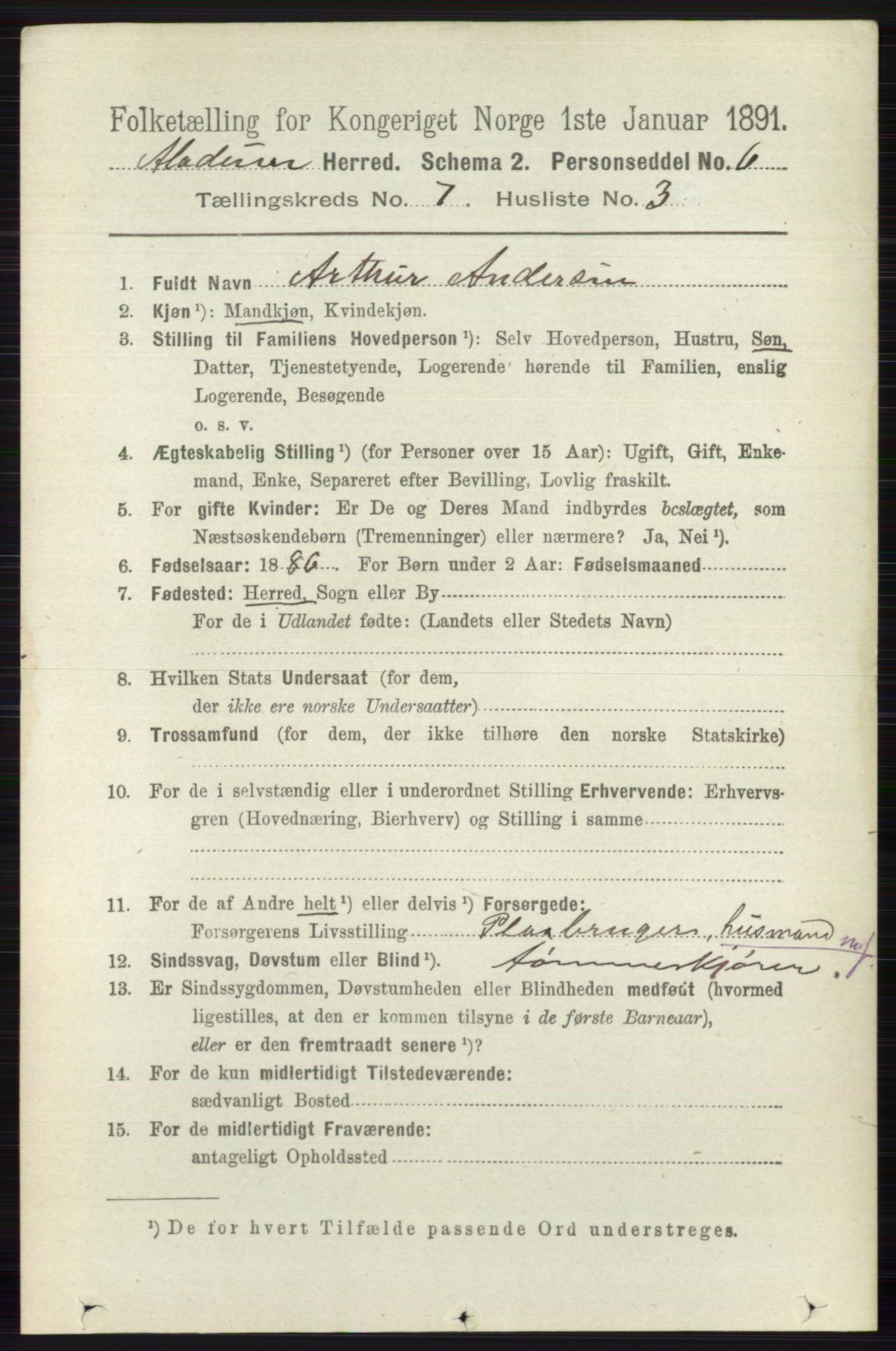 RA, 1891 census for 0623 Modum, 1891, p. 2745