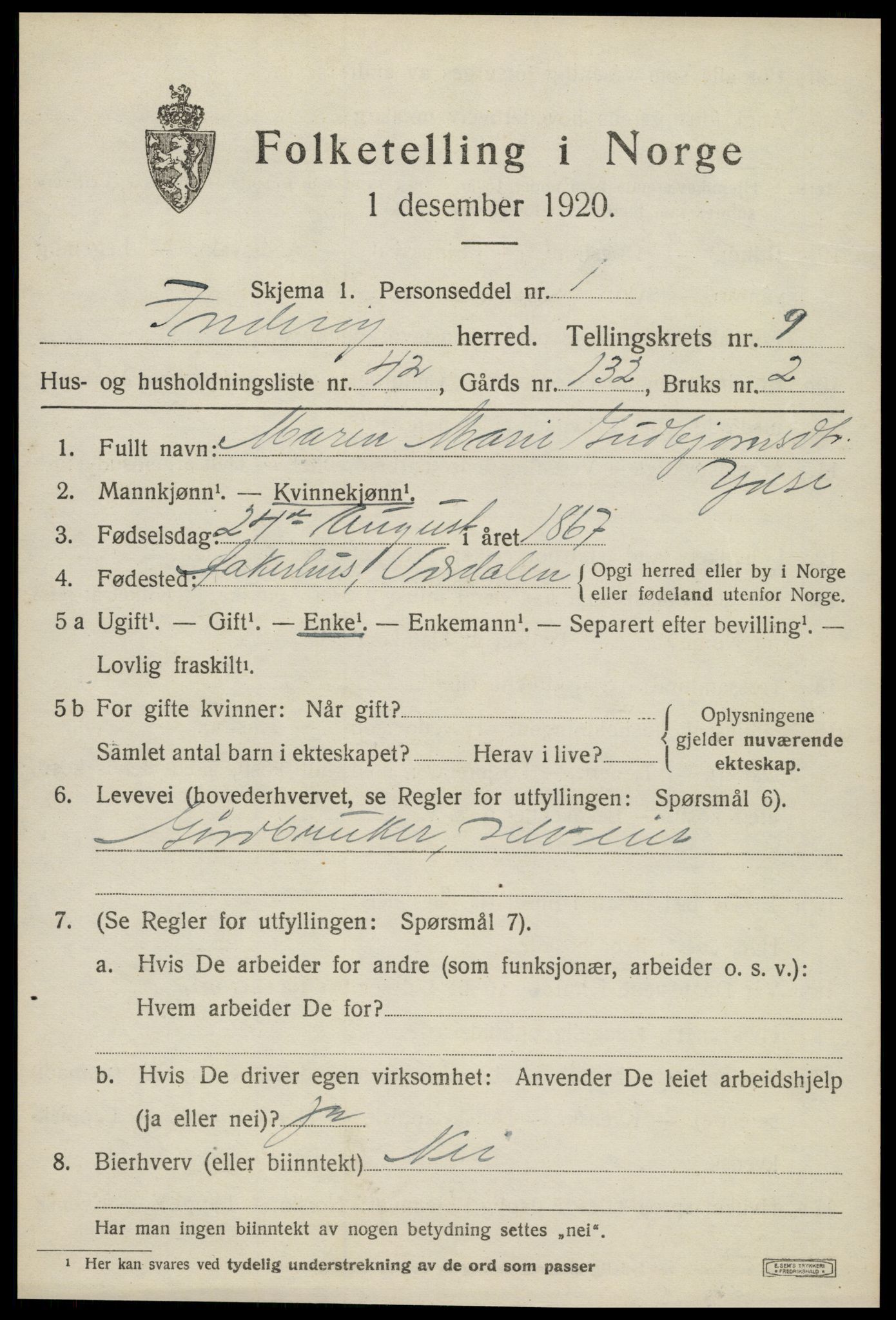 SAT, 1920 census for Inderøy, 1920, p. 6537