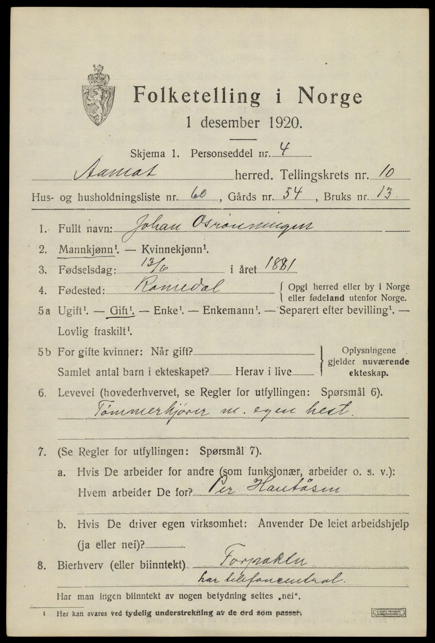 SAH, 1920 census for Åmot, 1920, p. 9395