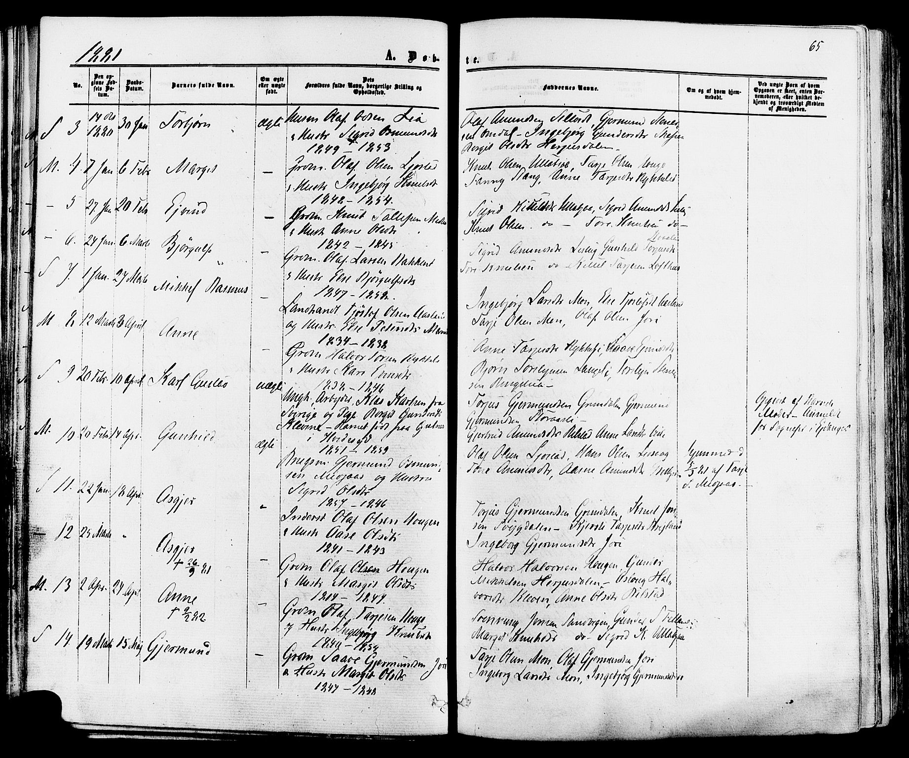 Mo kirkebøker, AV/SAKO-A-286/F/Fa/L0006: Parish register (official) no. I 6, 1865-1885, p. 65