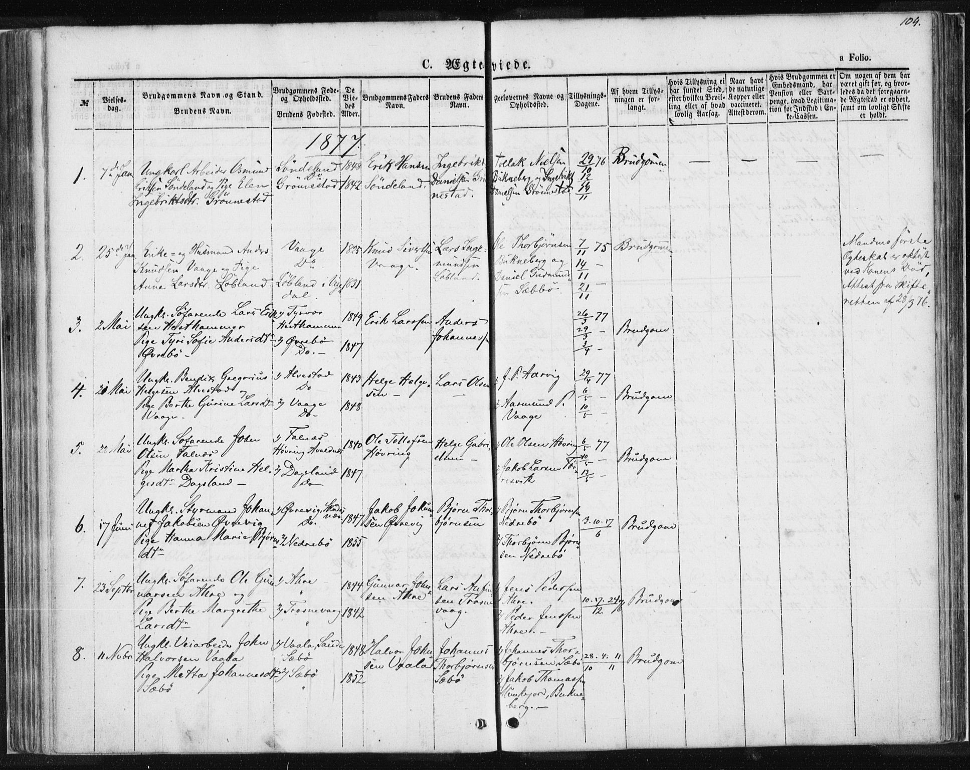 Tysvær sokneprestkontor, AV/SAST-A -101864/H/Ha/Haa/L0004: Parish register (official) no. A 4, 1857-1878, p. 104