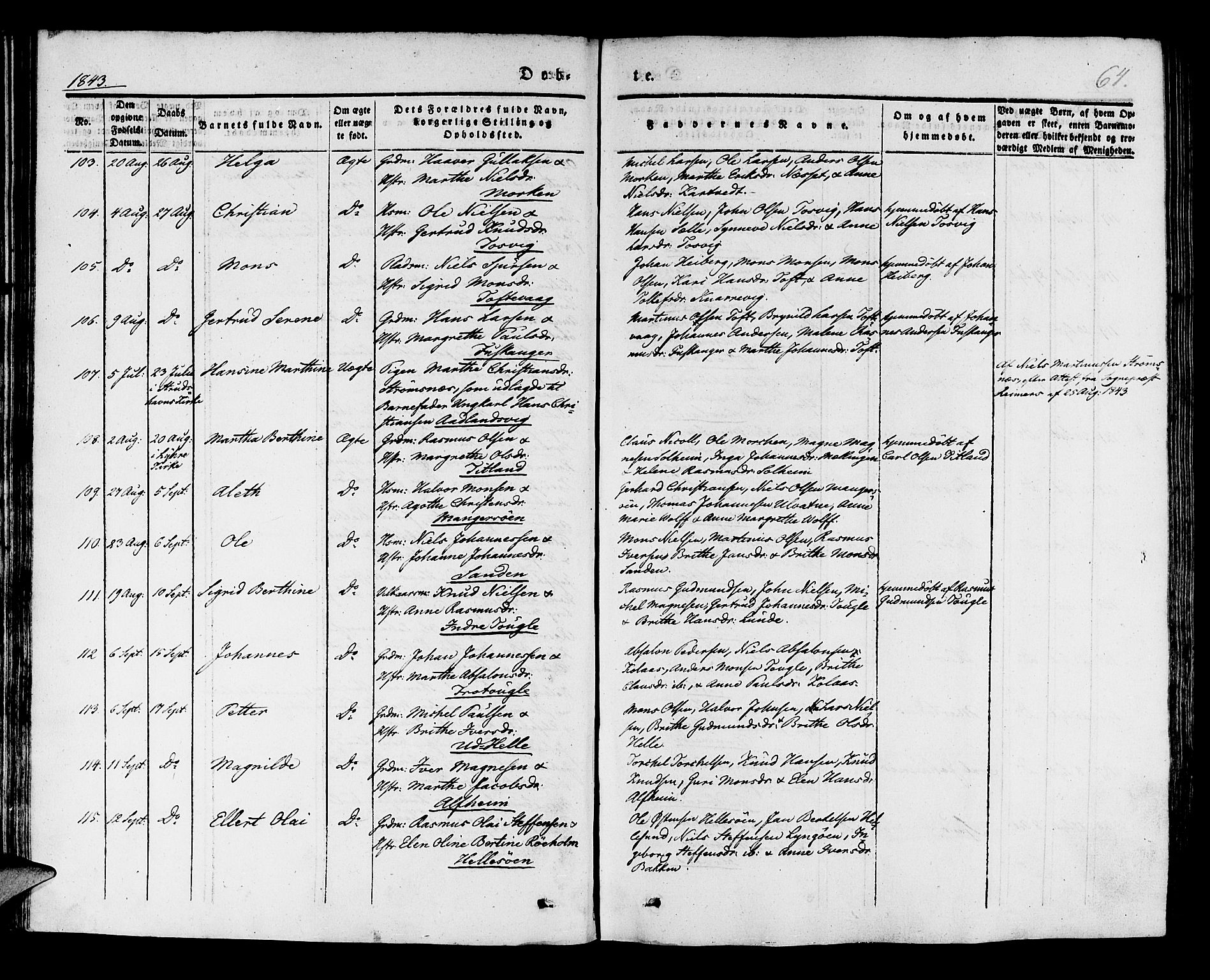 Manger sokneprestembete, AV/SAB-A-76801/H/Haa: Parish register (official) no. A 5, 1839-1848, p. 64