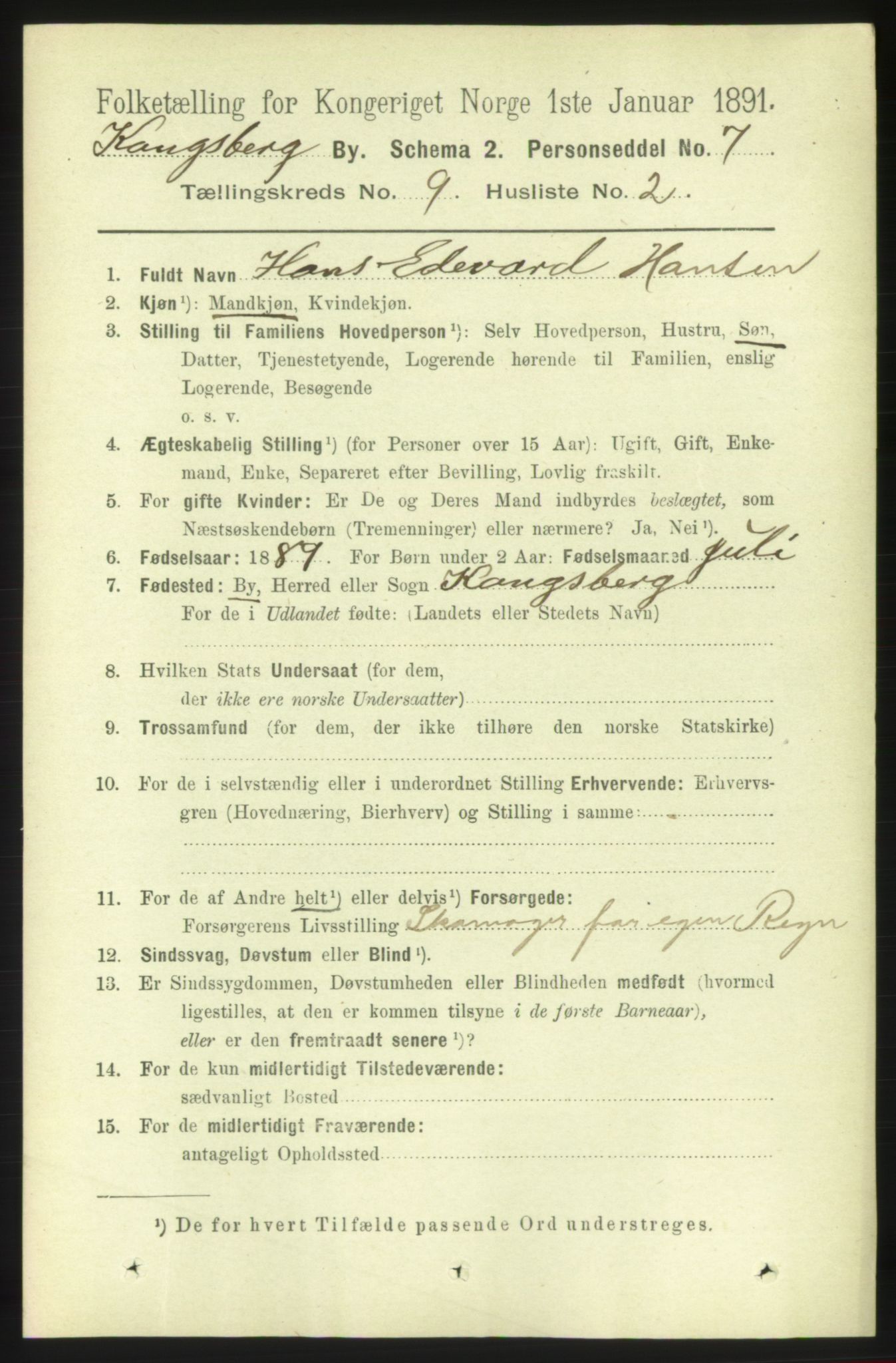 RA, 1891 census for 0604 Kongsberg, 1891, p. 6056