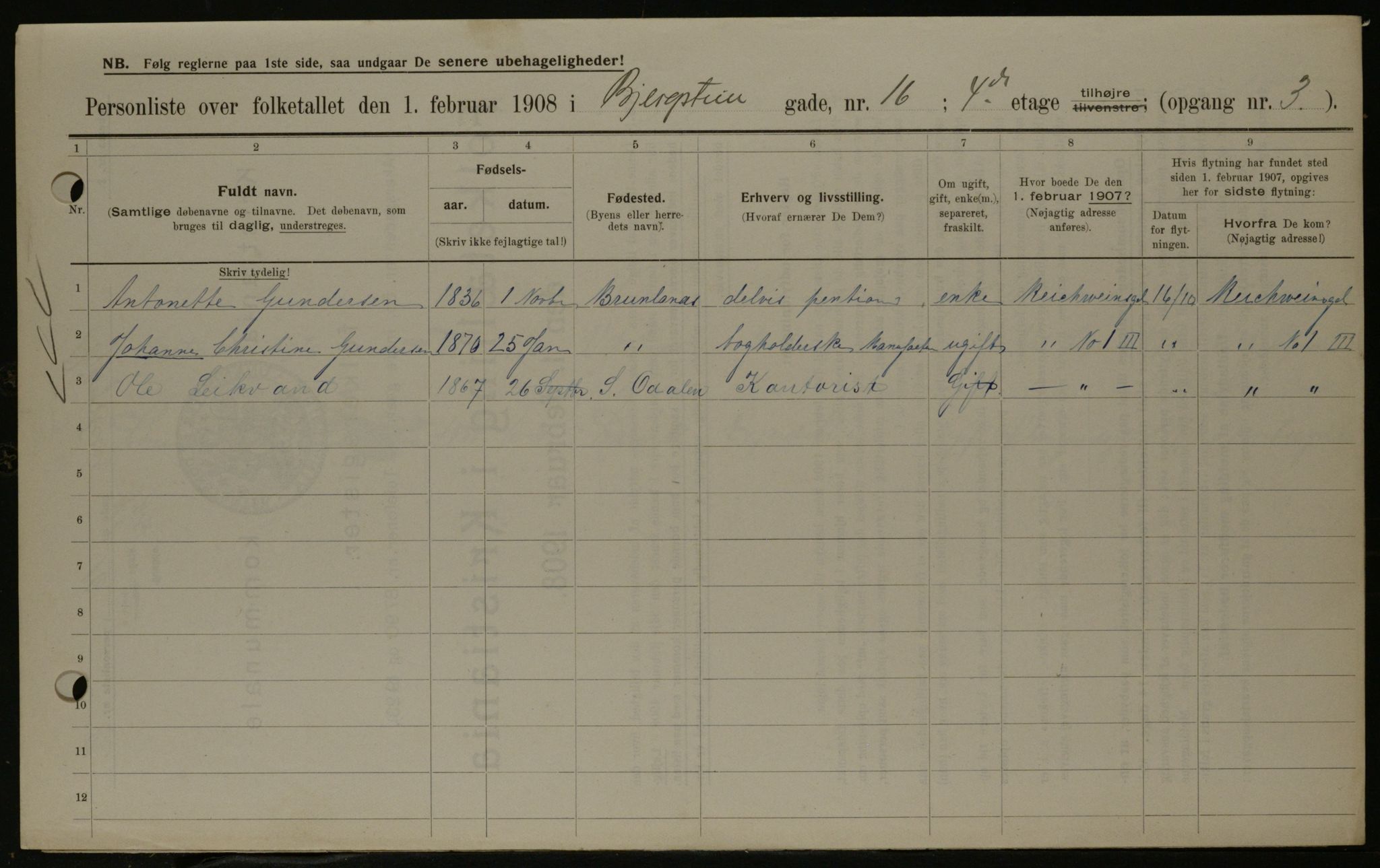 OBA, Municipal Census 1908 for Kristiania, 1908, p. 4545