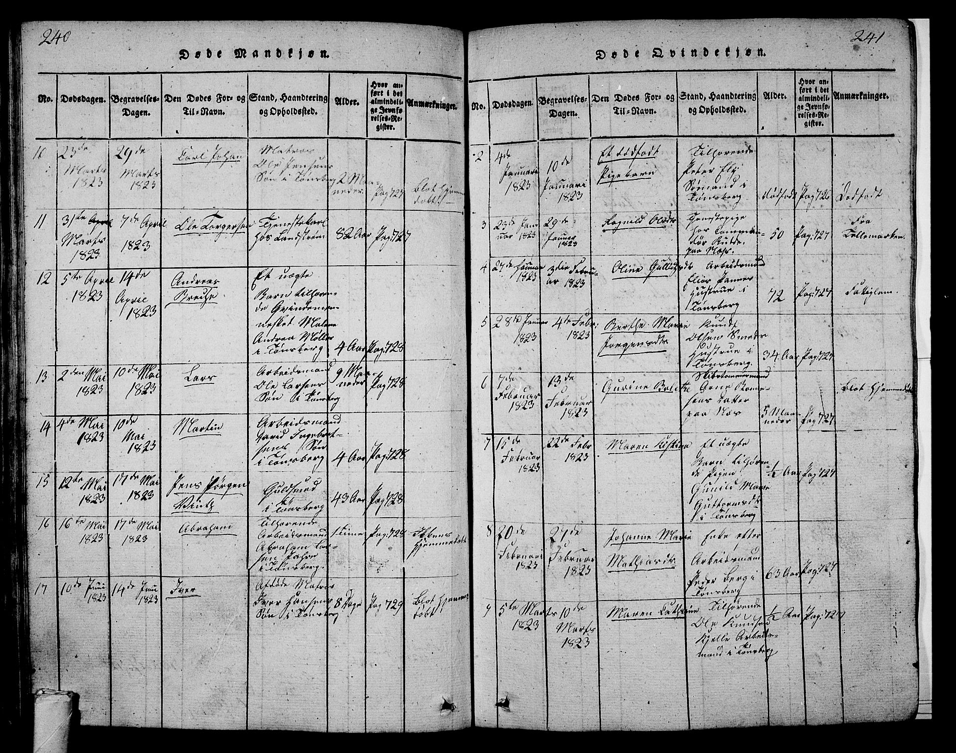 Tønsberg kirkebøker, AV/SAKO-A-330/G/Ga/L0001: Parish register (copy) no. 1, 1813-1826, p. 240-241