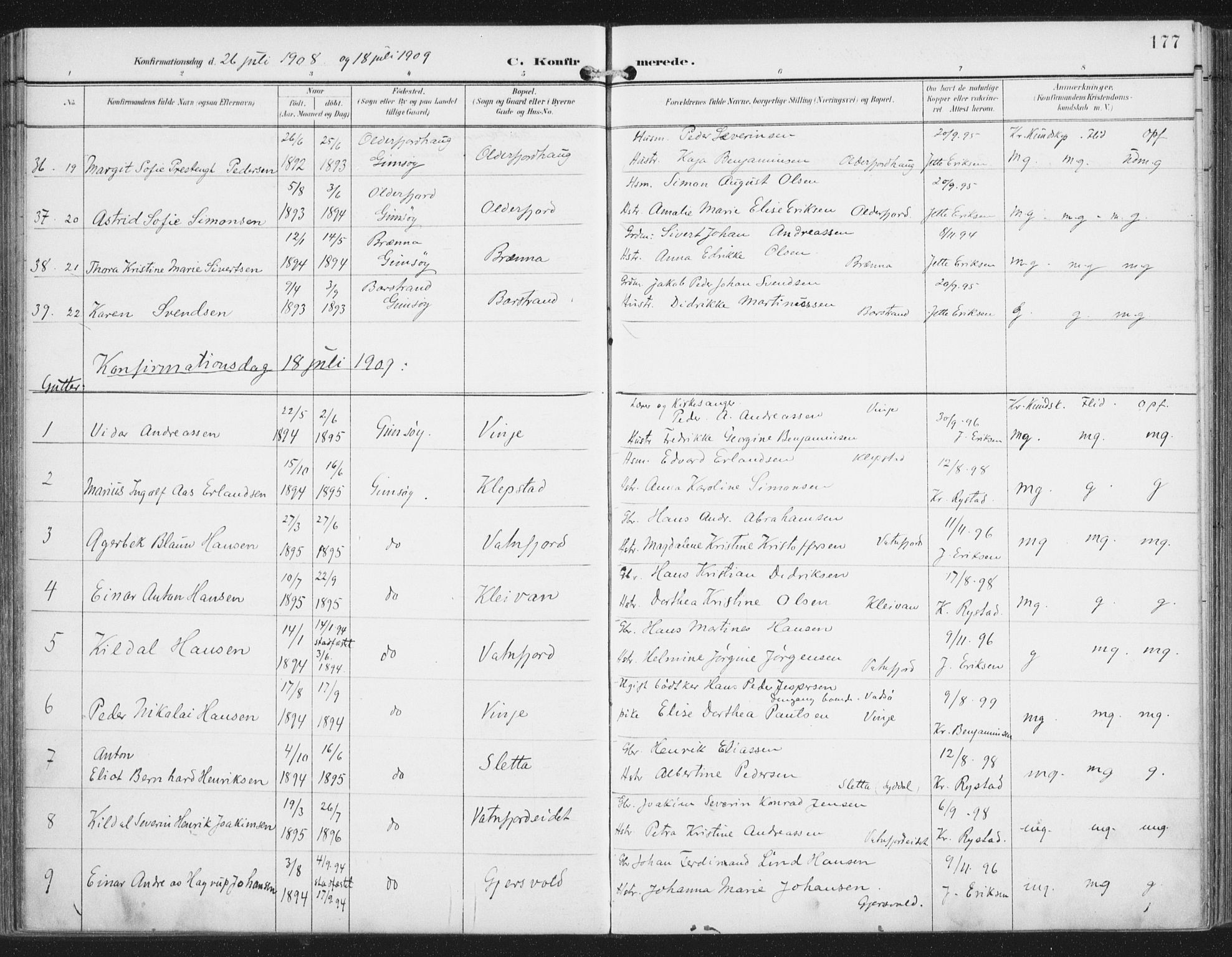 Ministerialprotokoller, klokkerbøker og fødselsregistre - Nordland, SAT/A-1459/876/L1098: Parish register (official) no. 876A04, 1896-1915, p. 177