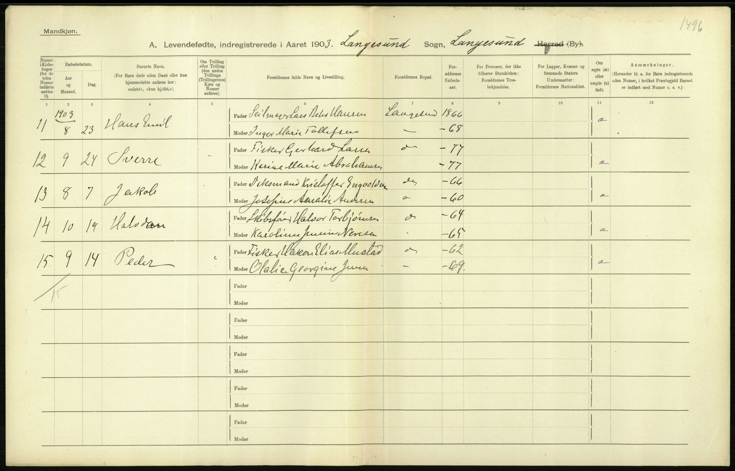 Statistisk sentralbyrå, Sosiodemografiske emner, Befolkning, AV/RA-S-2228/D/Df/Dfa/Dfaa/L0009: Bratsberg amt: Fødte, gifte, døde, 1903, p. 278