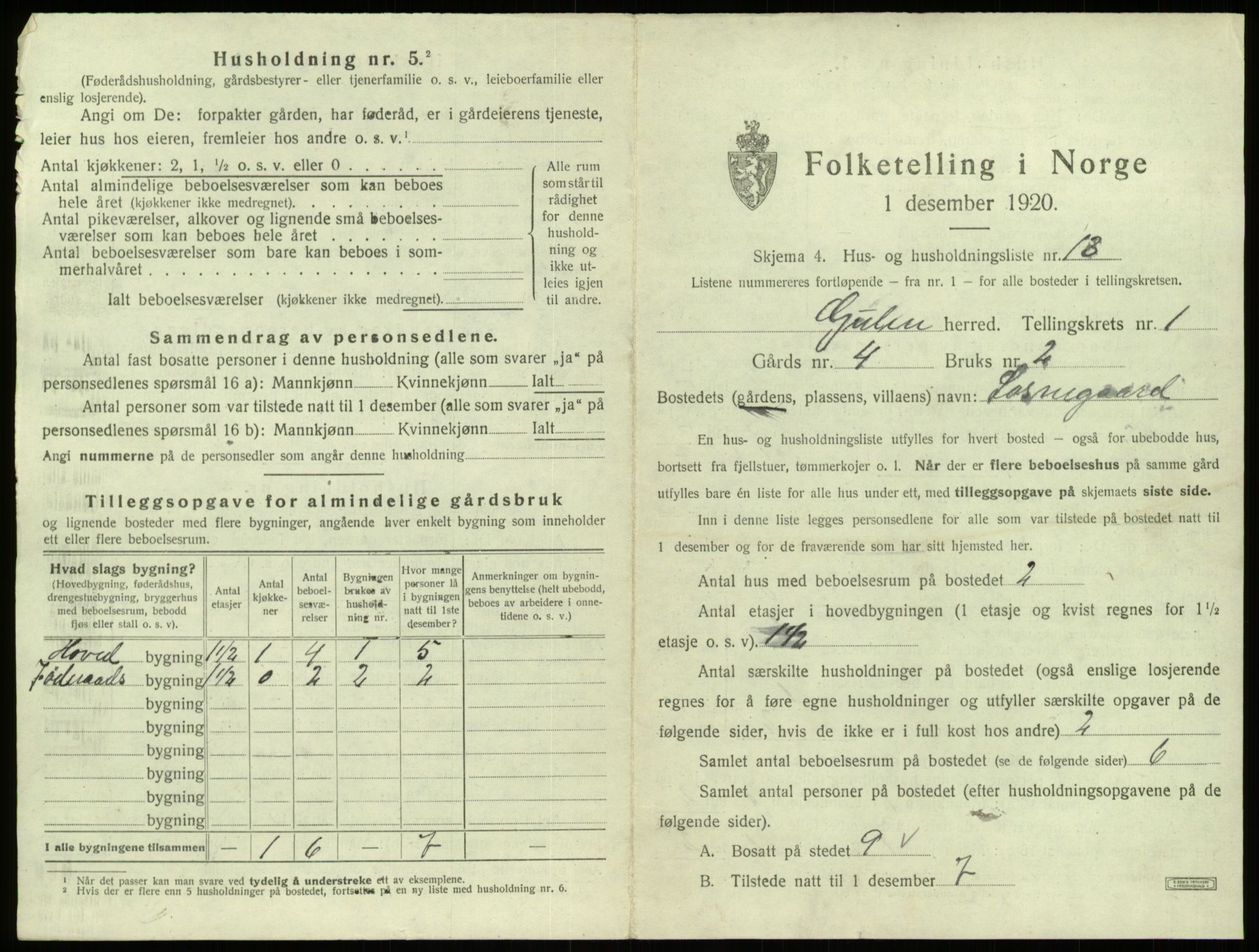 SAB, 1920 census for Gulen, 1920, p. 78