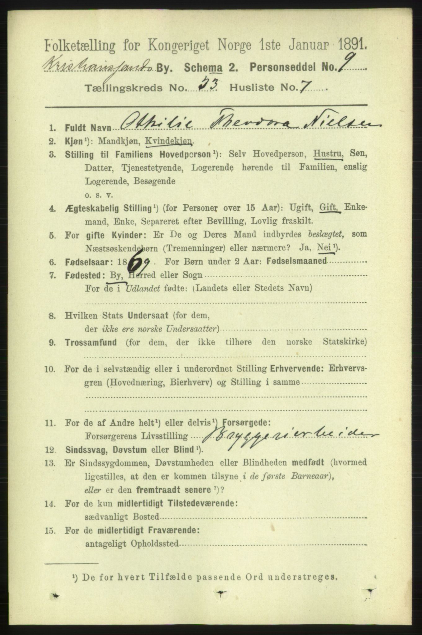 RA, 1891 census for 1001 Kristiansand, 1891, p. 15283