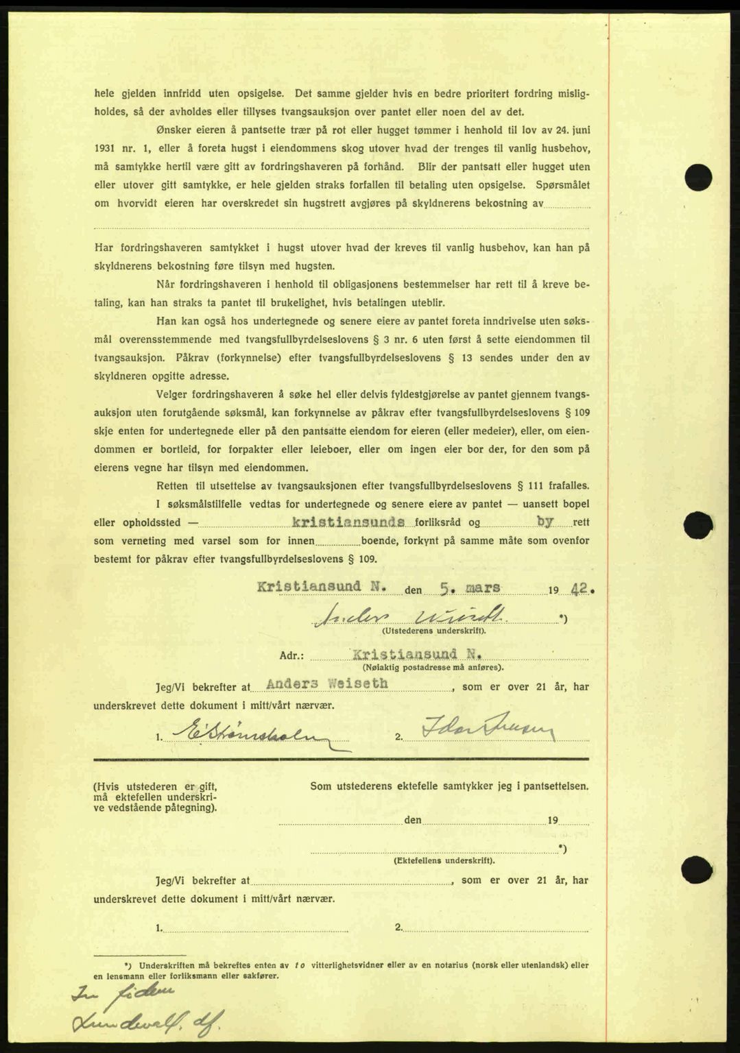Kristiansund byfogd, AV/SAT-A-4587/A/27: Mortgage book no. 35, 1941-1942, Diary no: : 430/1942