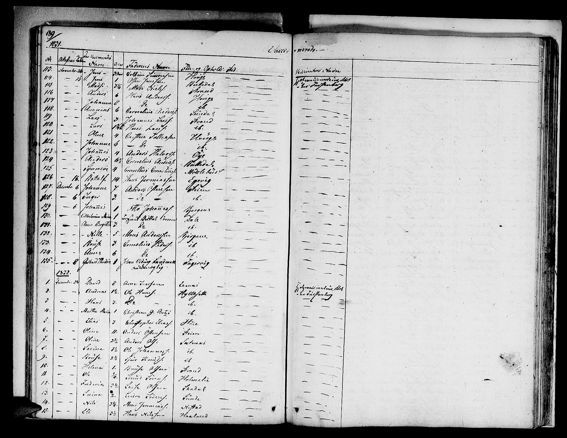 Fjaler sokneprestembete, SAB/A-79801/H/Haa/Haaa/L0005: Parish register (official) no. A 5, 1821-1835, p. 189