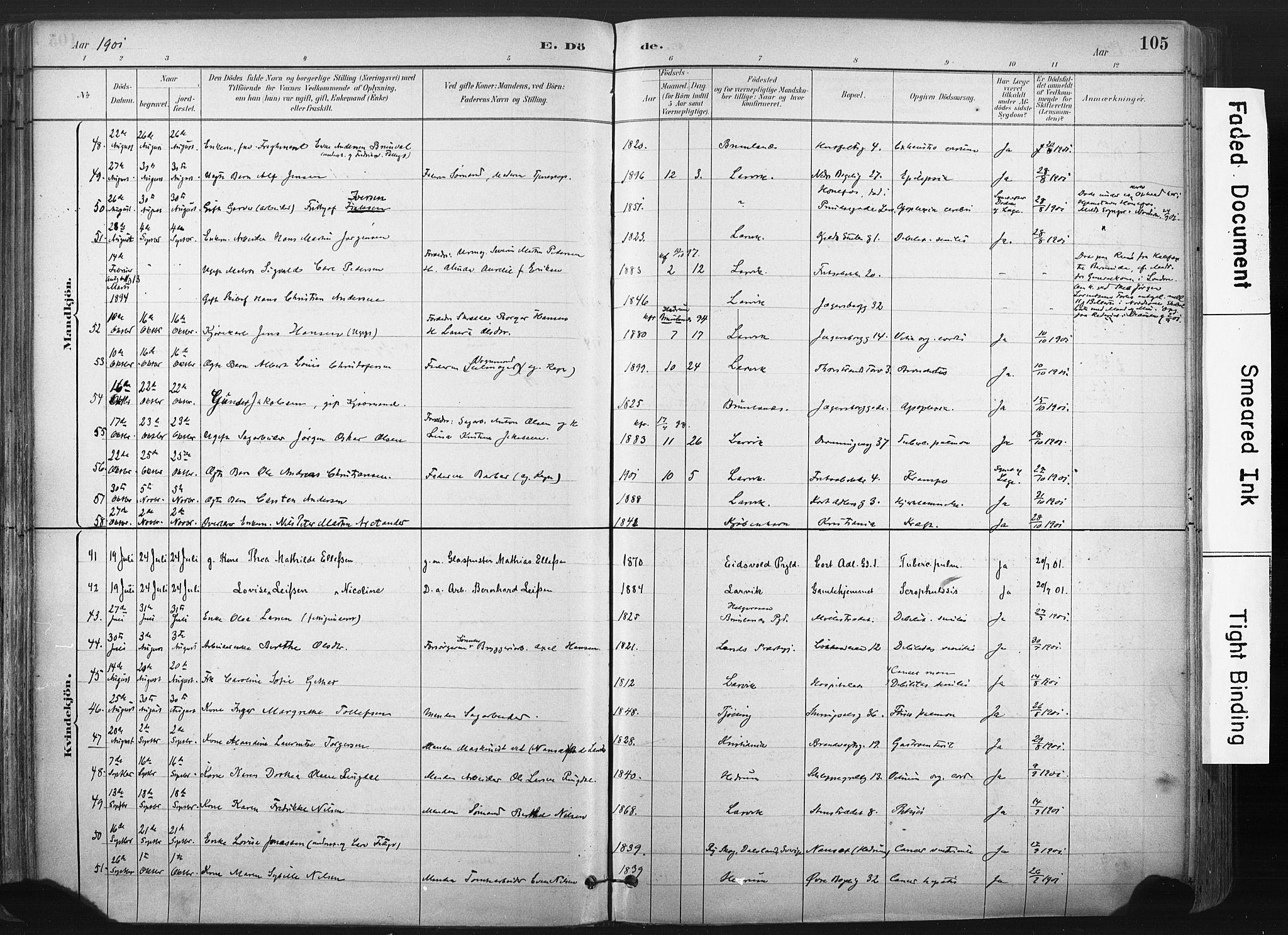 Larvik kirkebøker, AV/SAKO-A-352/F/Fa/L0010: Parish register (official) no. I 10, 1884-1910, p. 105