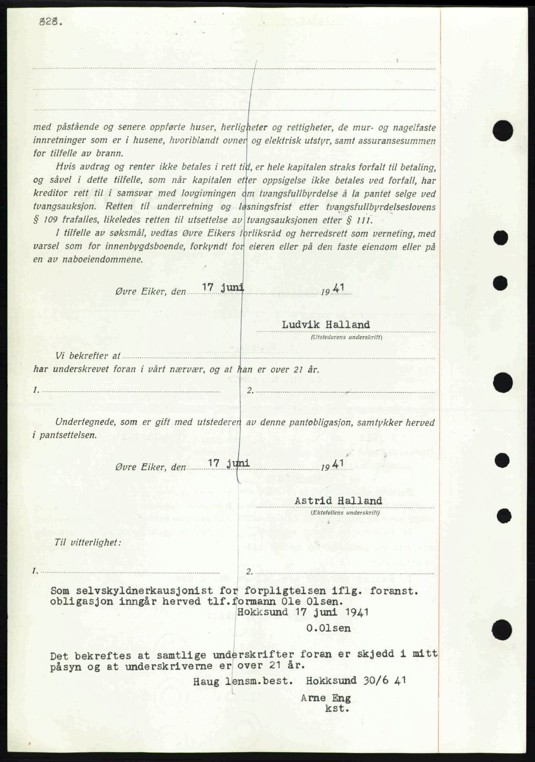 Eiker, Modum og Sigdal sorenskriveri, SAKO/A-123/G/Ga/Gab/L0043: Mortgage book no. A13, 1940-1941, Diary no: : 1399/1941