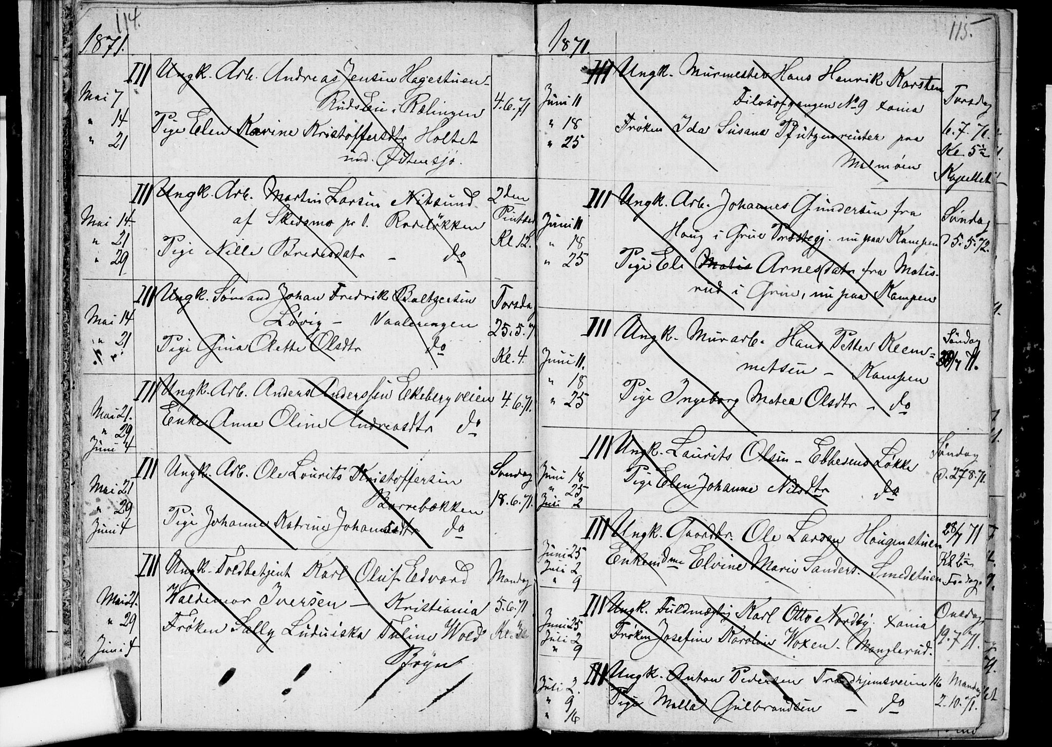 Østre Aker prestekontor Kirkebøker, AV/SAO-A-10840/H/Ha/L0002: Banns register no. I 2, 1861-1872, p. 114-115