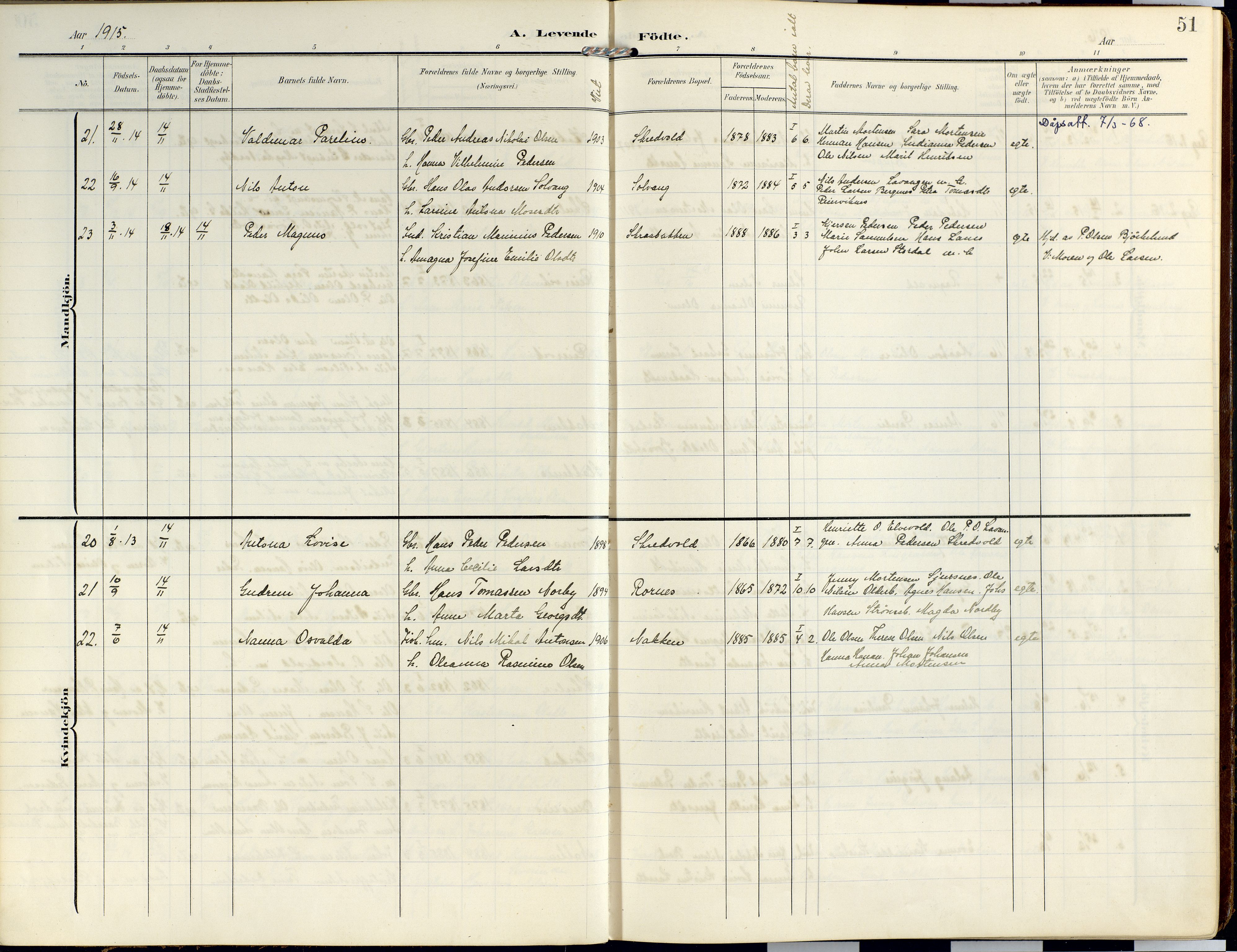 Lyngen sokneprestembete, AV/SATØ-S-1289/H/He/Hea/L0014kirke: Parish register (official) no. 14, 1905-1920, p. 51