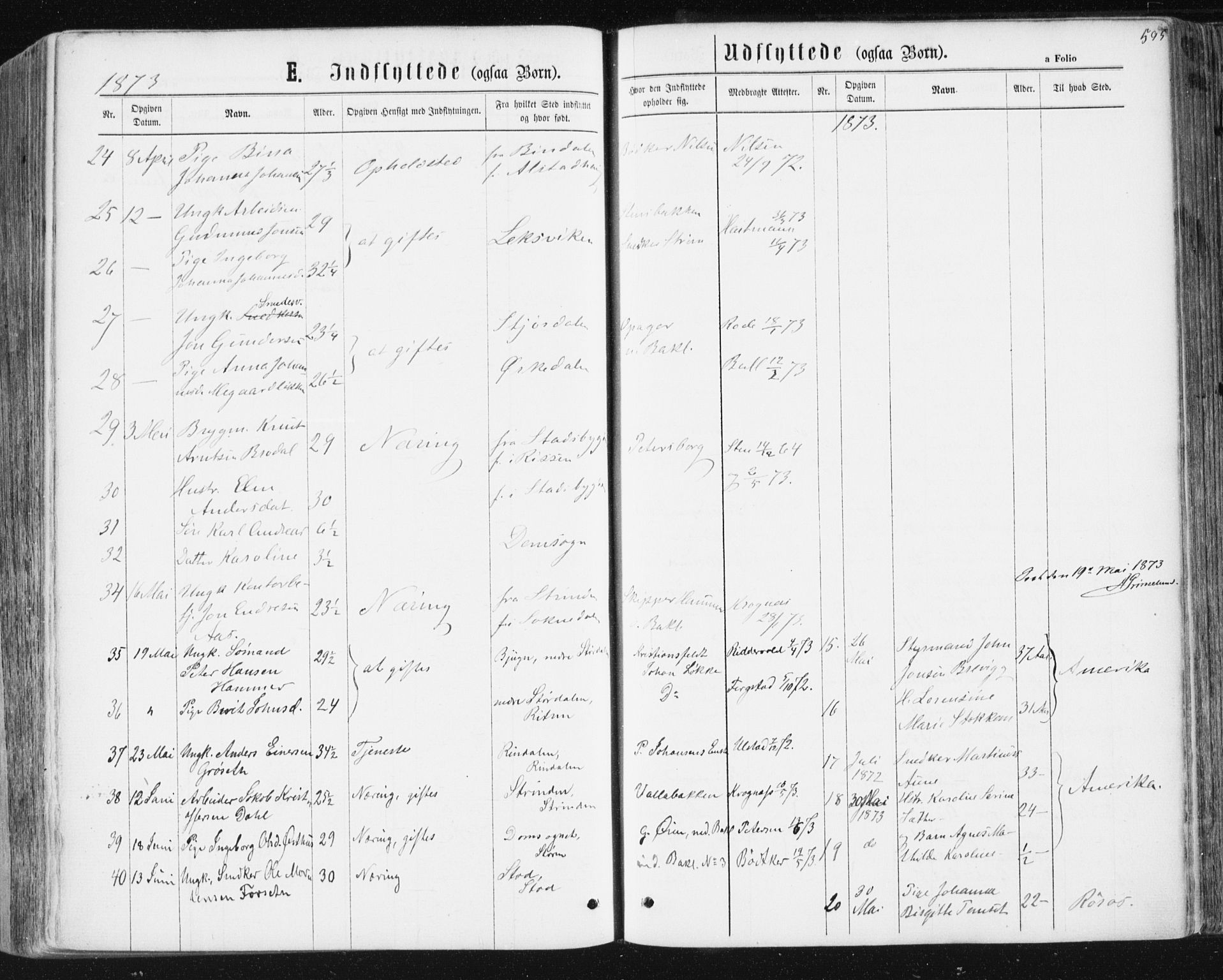 Ministerialprotokoller, klokkerbøker og fødselsregistre - Sør-Trøndelag, AV/SAT-A-1456/604/L0186: Parish register (official) no. 604A07, 1866-1877, p. 595