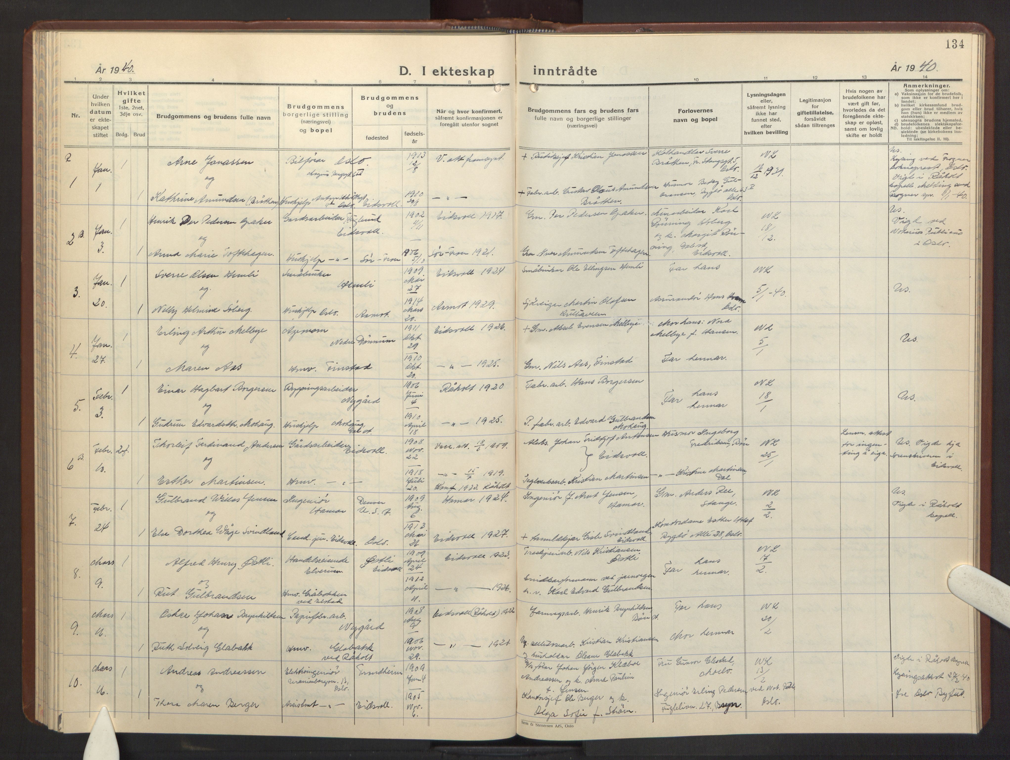 Eidsvoll prestekontor Kirkebøker, AV/SAO-A-10888/G/Ga/L0013: Parish register (copy) no. I 13, 1936-1953, p. 134