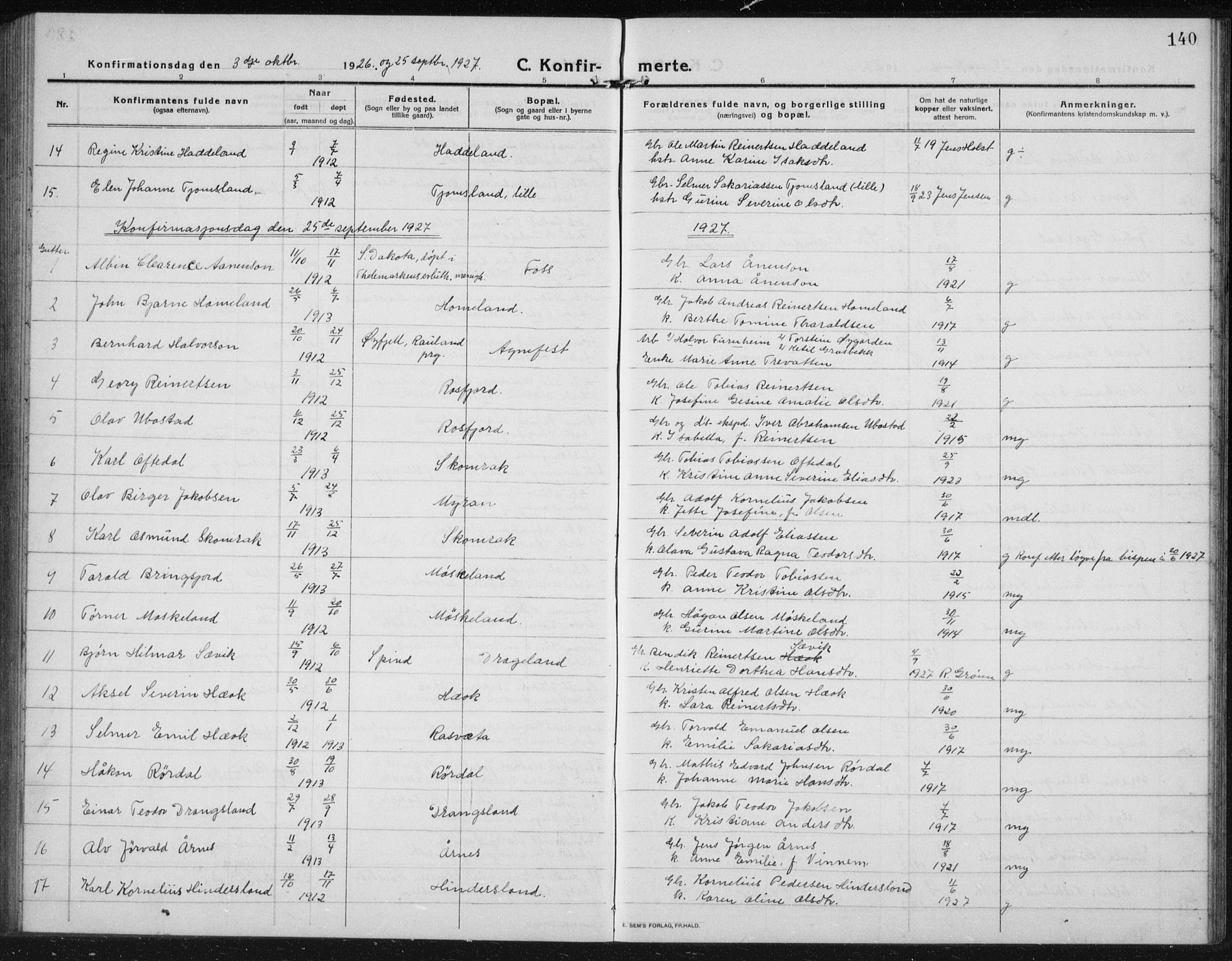 Lyngdal sokneprestkontor, AV/SAK-1111-0029/F/Fb/Fbc/L0006: Parish register (copy) no. B 6, 1914-1934, p. 140