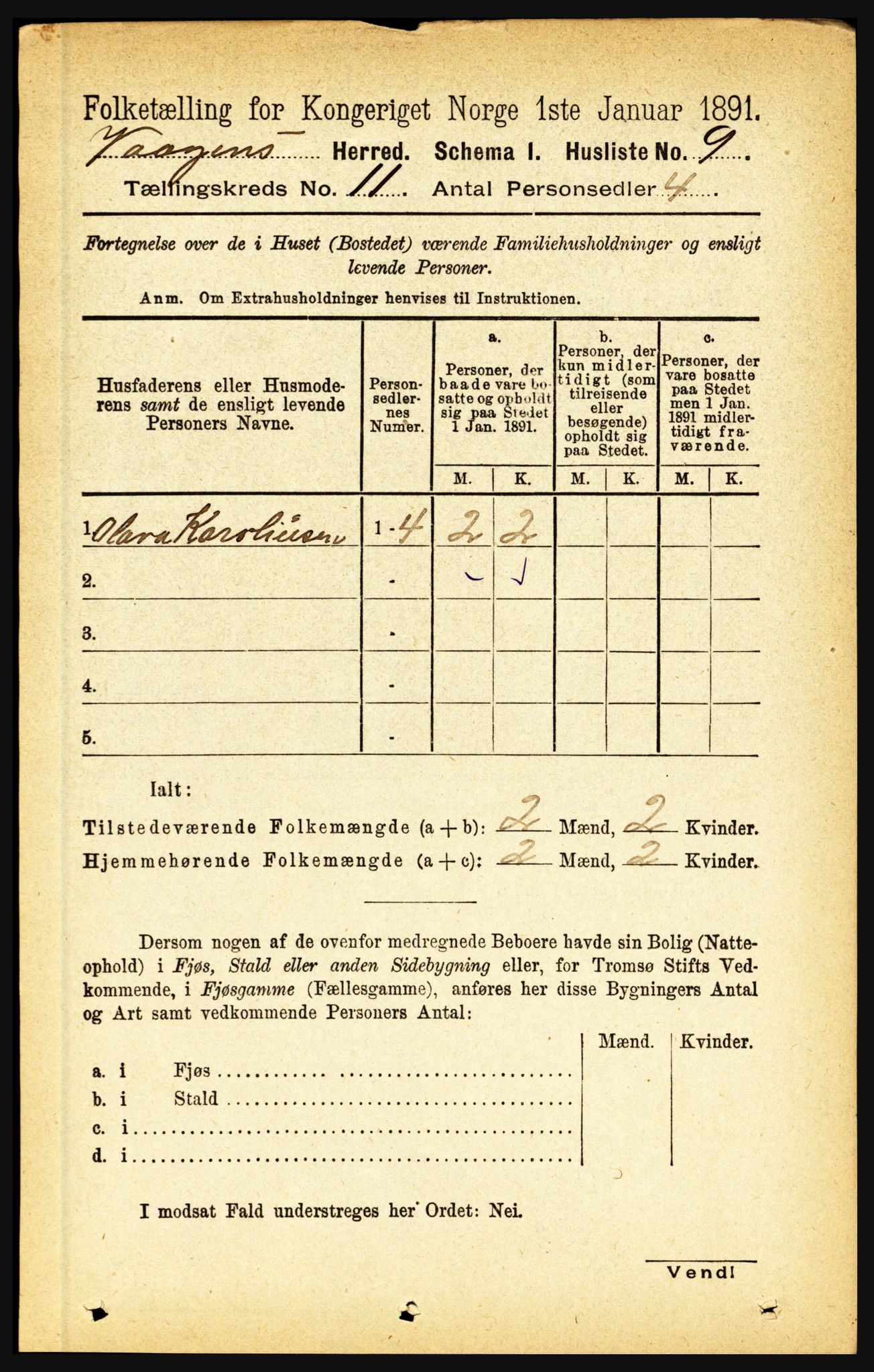 RA, 1891 census for 1865 Vågan, 1891, p. 2718