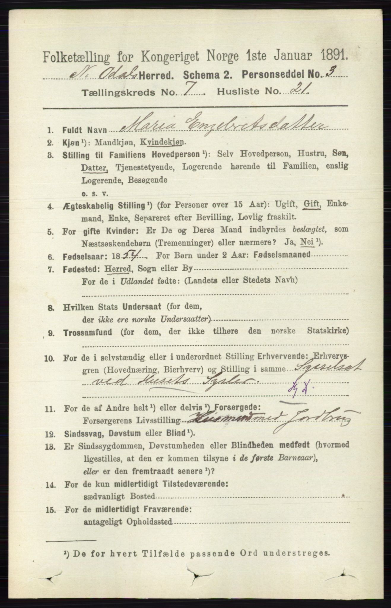 RA, 1891 census for 0418 Nord-Odal, 1891, p. 2939