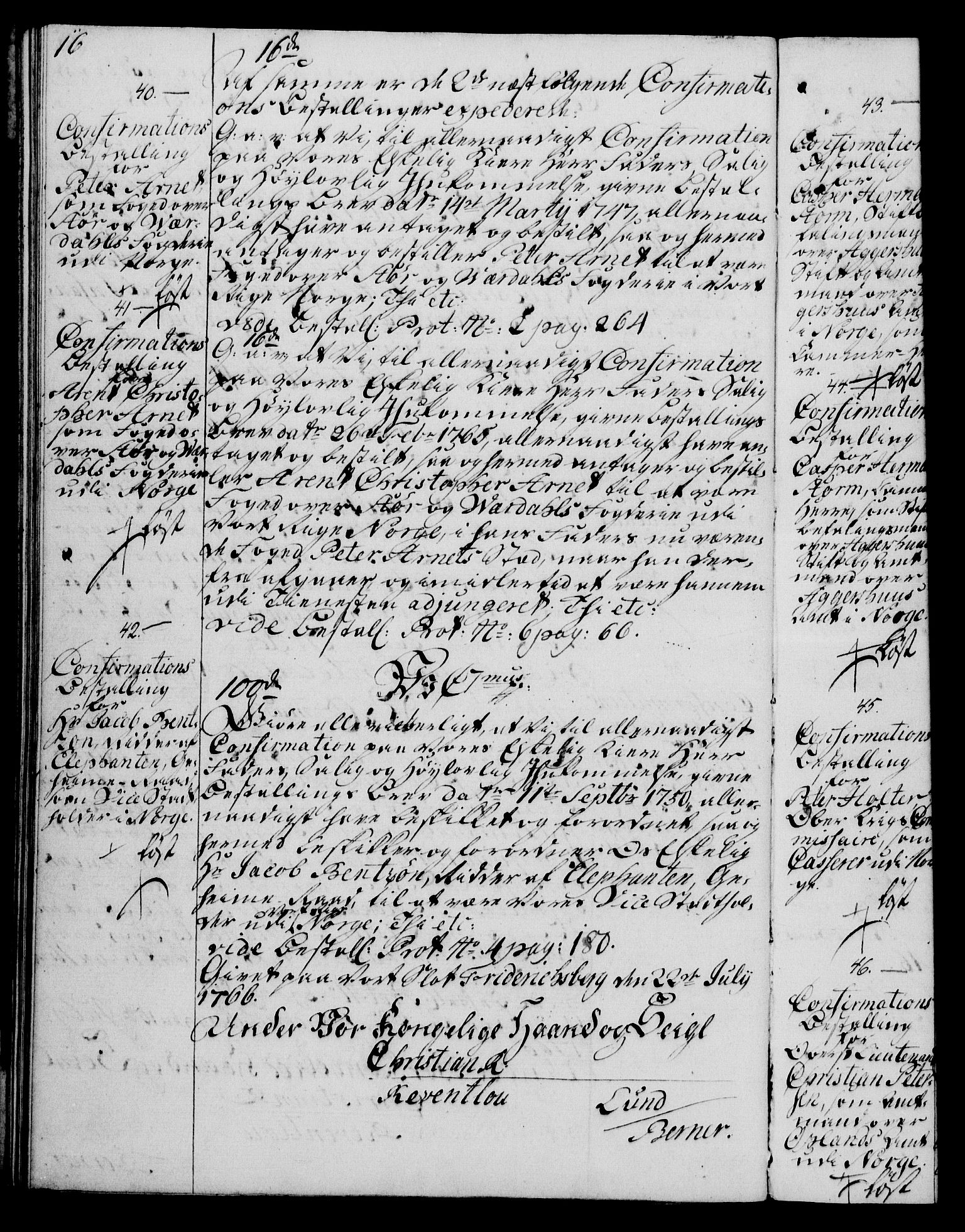 Rentekammeret, Kammerkanselliet, RA/EA-3111/G/Gg/Ggg/L0003: Norsk konfirmasjonsbestallingsprotokoll med register (merket RK 53.33), 1766-1772, p. 16