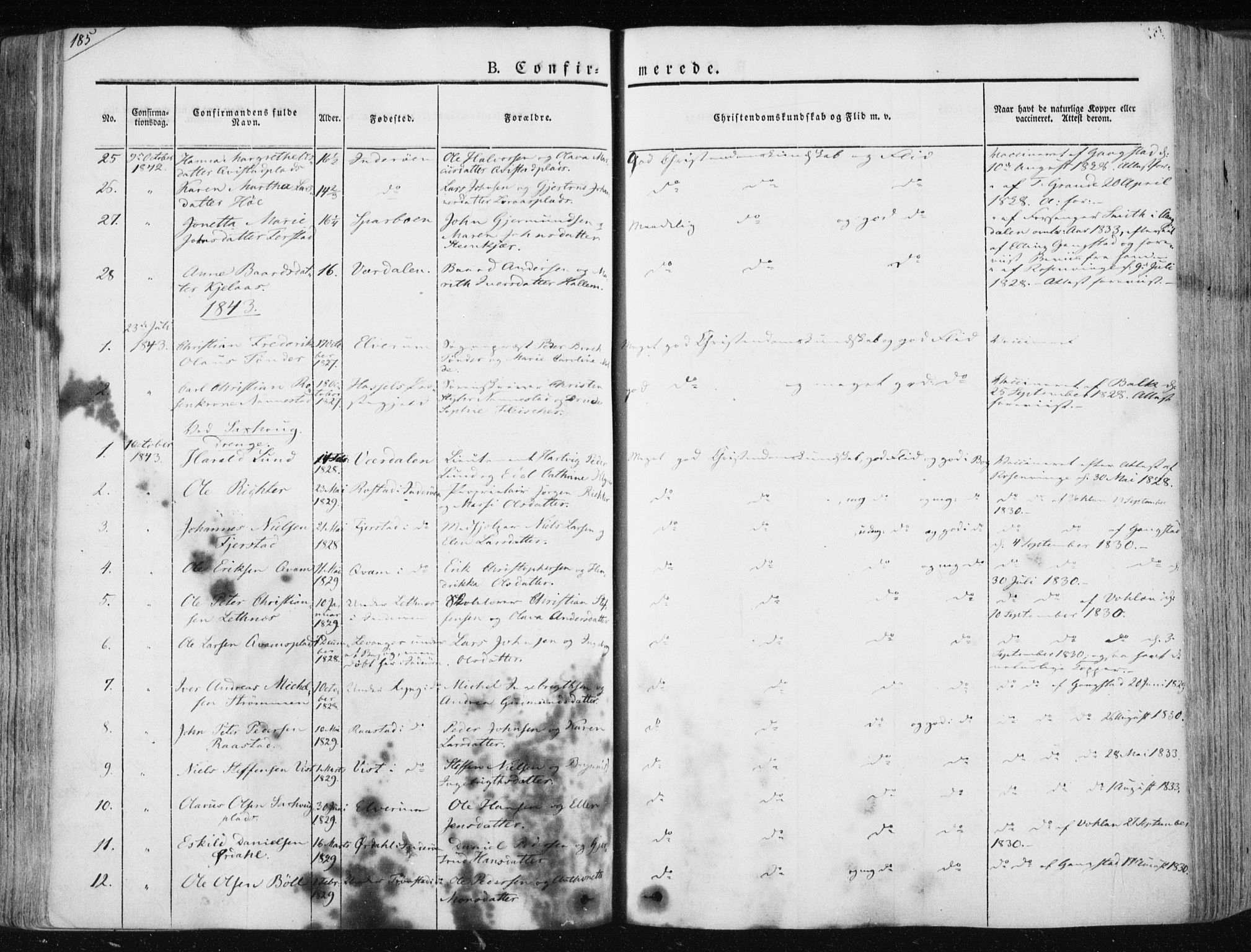 Ministerialprotokoller, klokkerbøker og fødselsregistre - Nord-Trøndelag, SAT/A-1458/730/L0280: Parish register (official) no. 730A07 /1, 1840-1854, p. 185