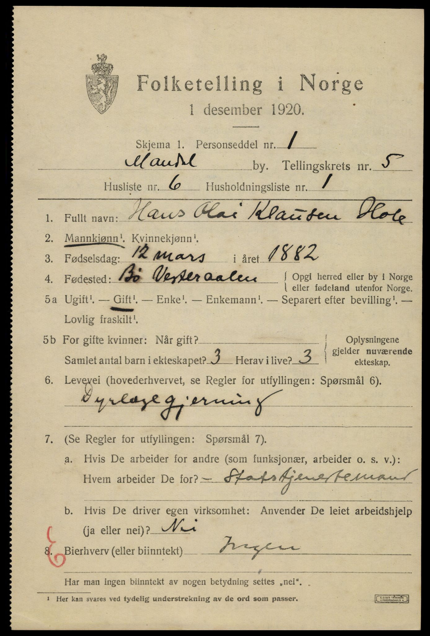 SAK, 1920 census for Mandal, 1920, p. 8253