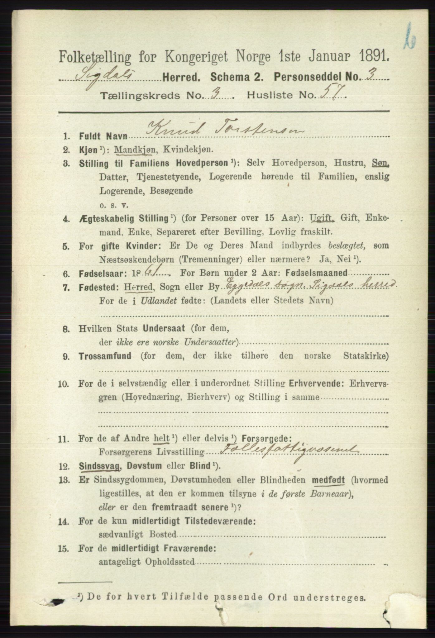 RA, 1891 census for 0621 Sigdal, 1891, p. 4621