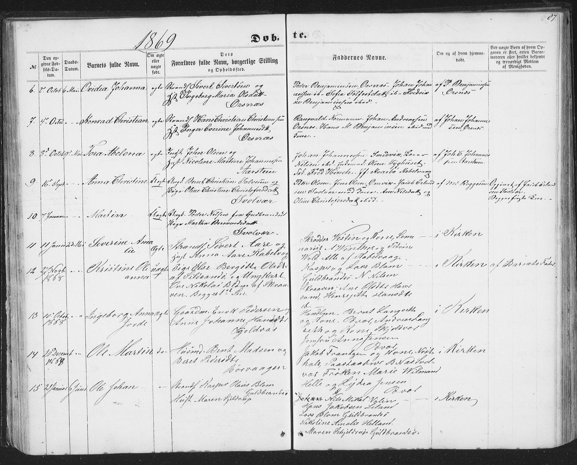 Ministerialprotokoller, klokkerbøker og fødselsregistre - Nordland, SAT/A-1459/874/L1073: Parish register (copy) no. 874C02, 1860-1870, p. 87