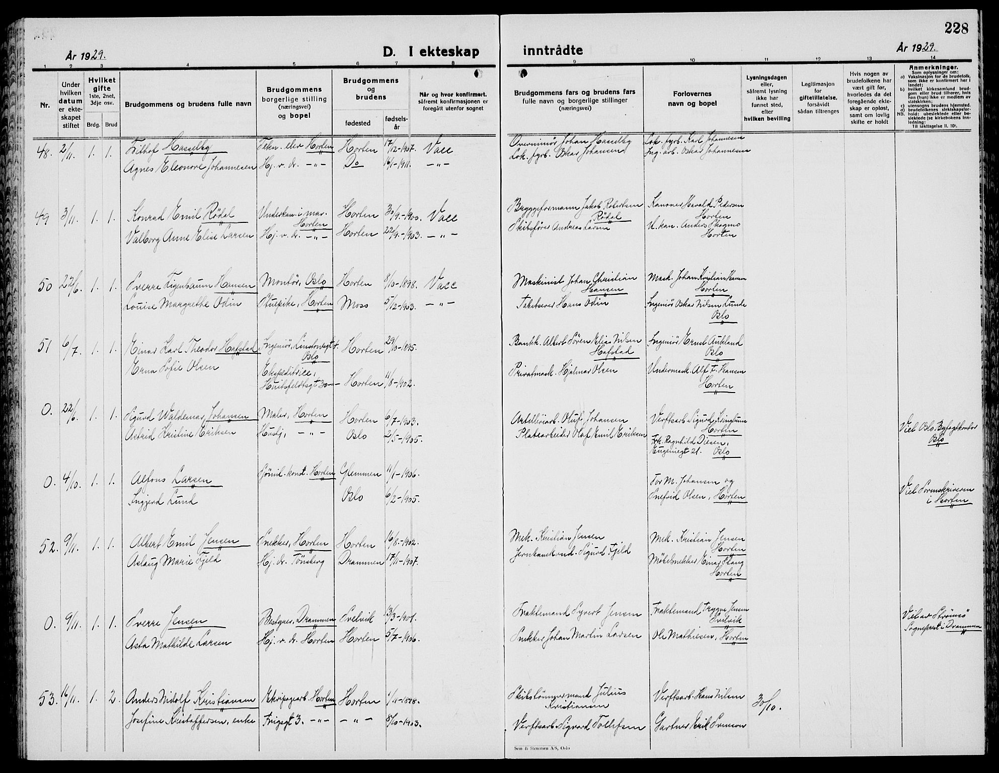 Horten kirkebøker, AV/SAKO-A-348/G/Ga/L0009: Parish register (copy) no. 9, 1926-1936, p. 228