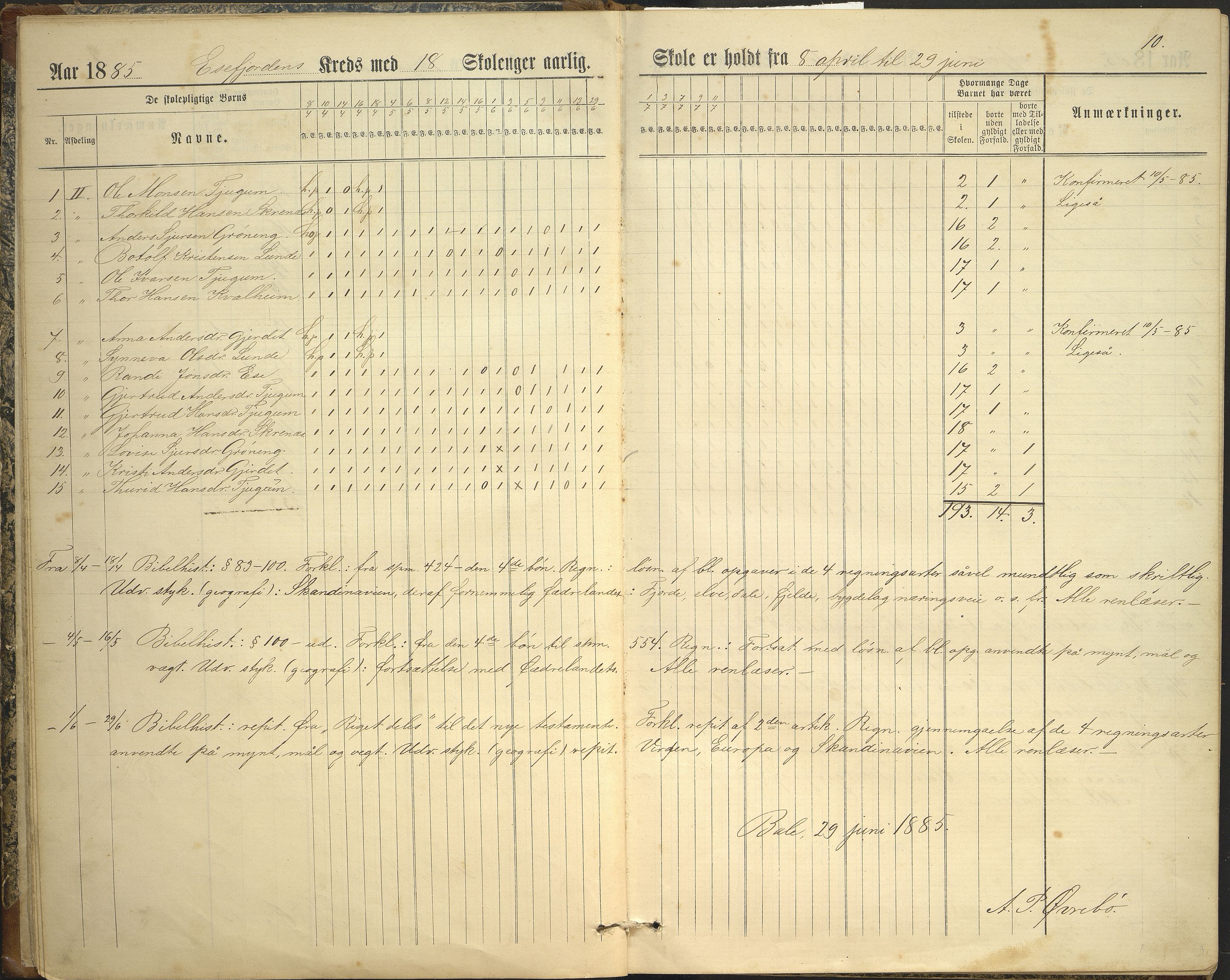 Balestrand kommune. Grøneng skule/Esefjorden skulekrins, VLFK/K-14180.520.07/543/L0001: dagbok for Esefjorden skulekrins, 1882-1905, p. 10