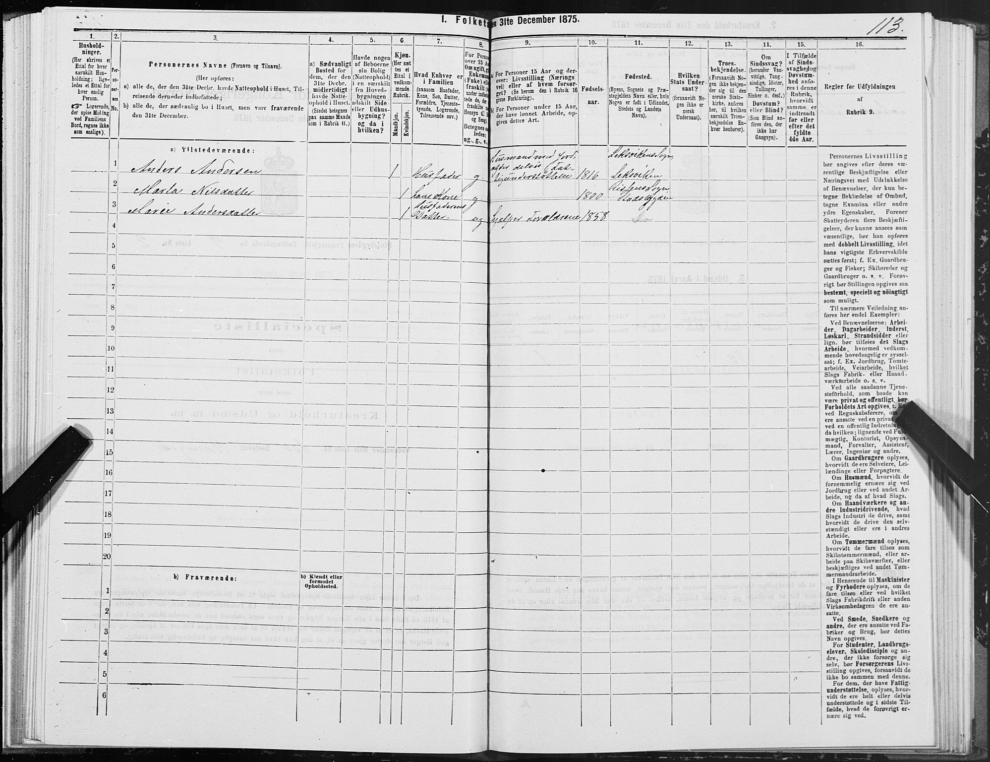 SAT, 1875 census for 1625P Stadsbygd, 1875, p. 5113