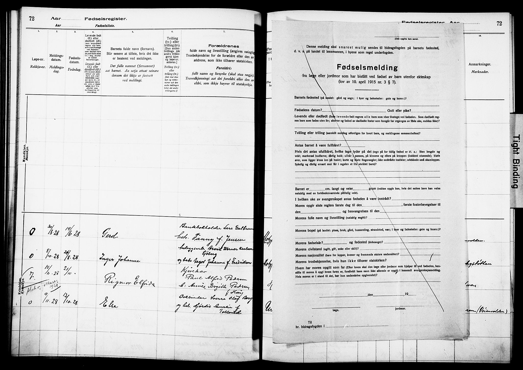 Wexel prestekontor Kirkebøker, SAO/A-10879/J/L0001: Birth register no. 1, 1916-1930, p. 72