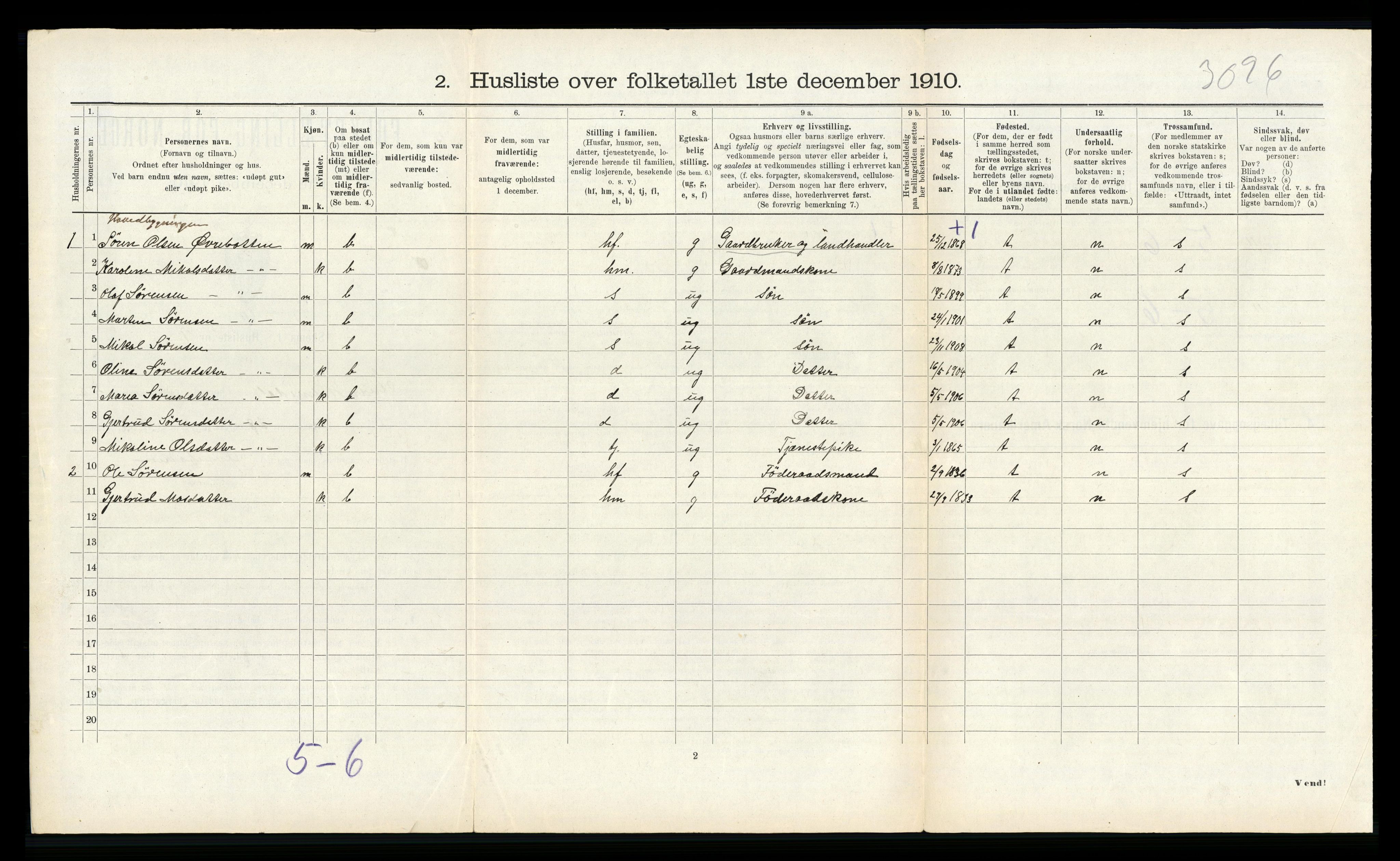 RA, 1910 census for Indre Holmedal, 1910, p. 231