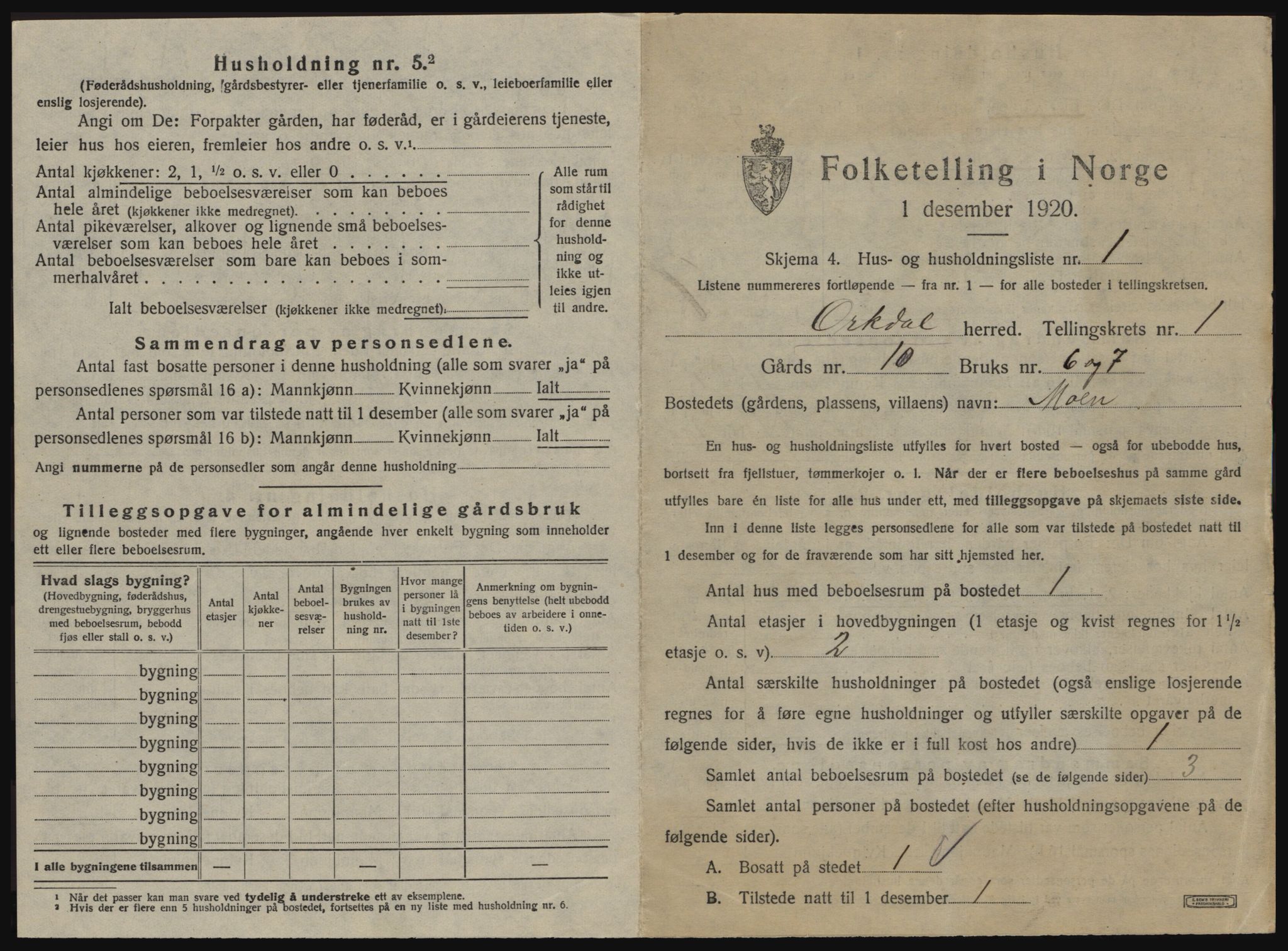 SAT, 1920 census for Orkdal, 1920, p. 42