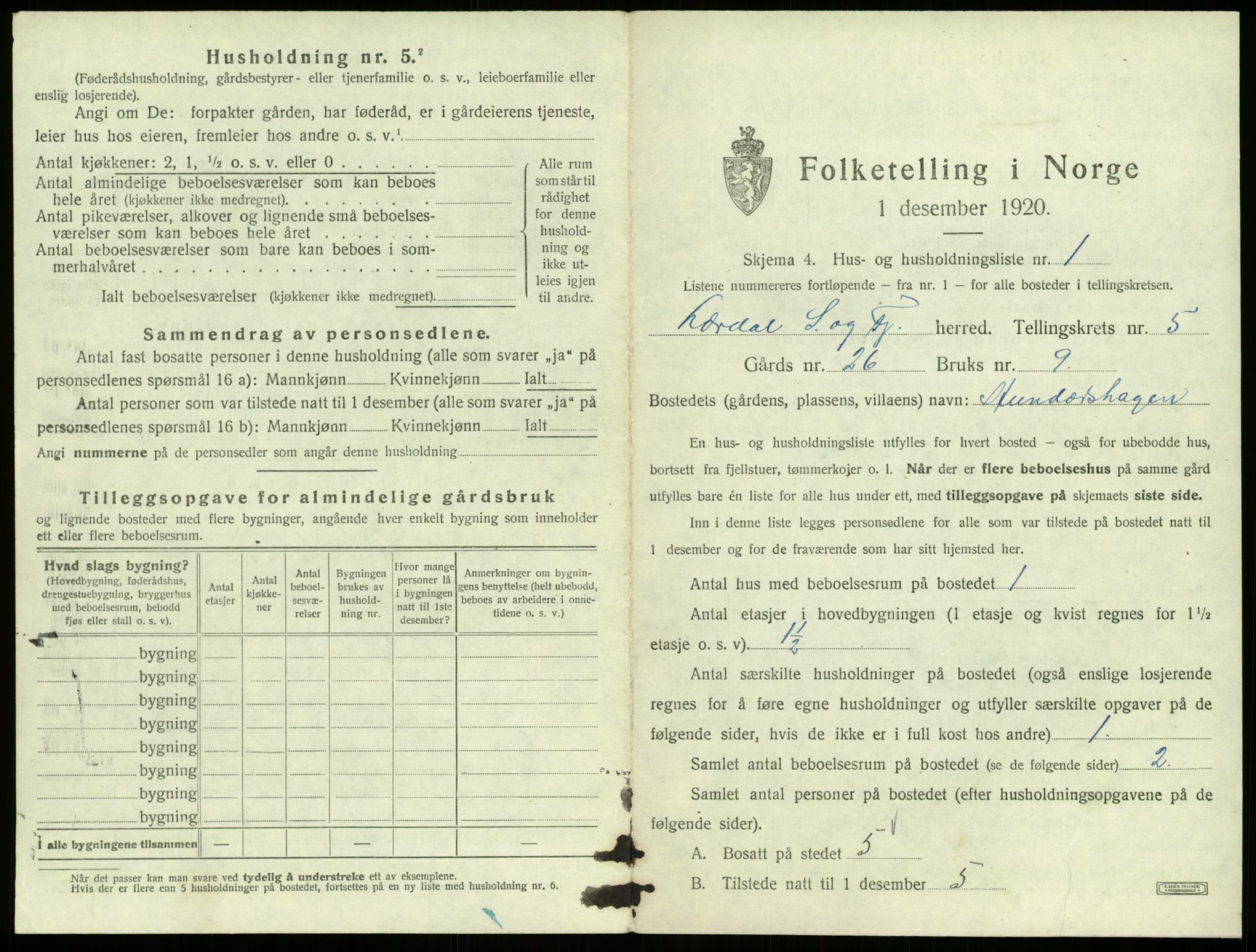 SAB, 1920 census for Lærdal, 1920, p. 379