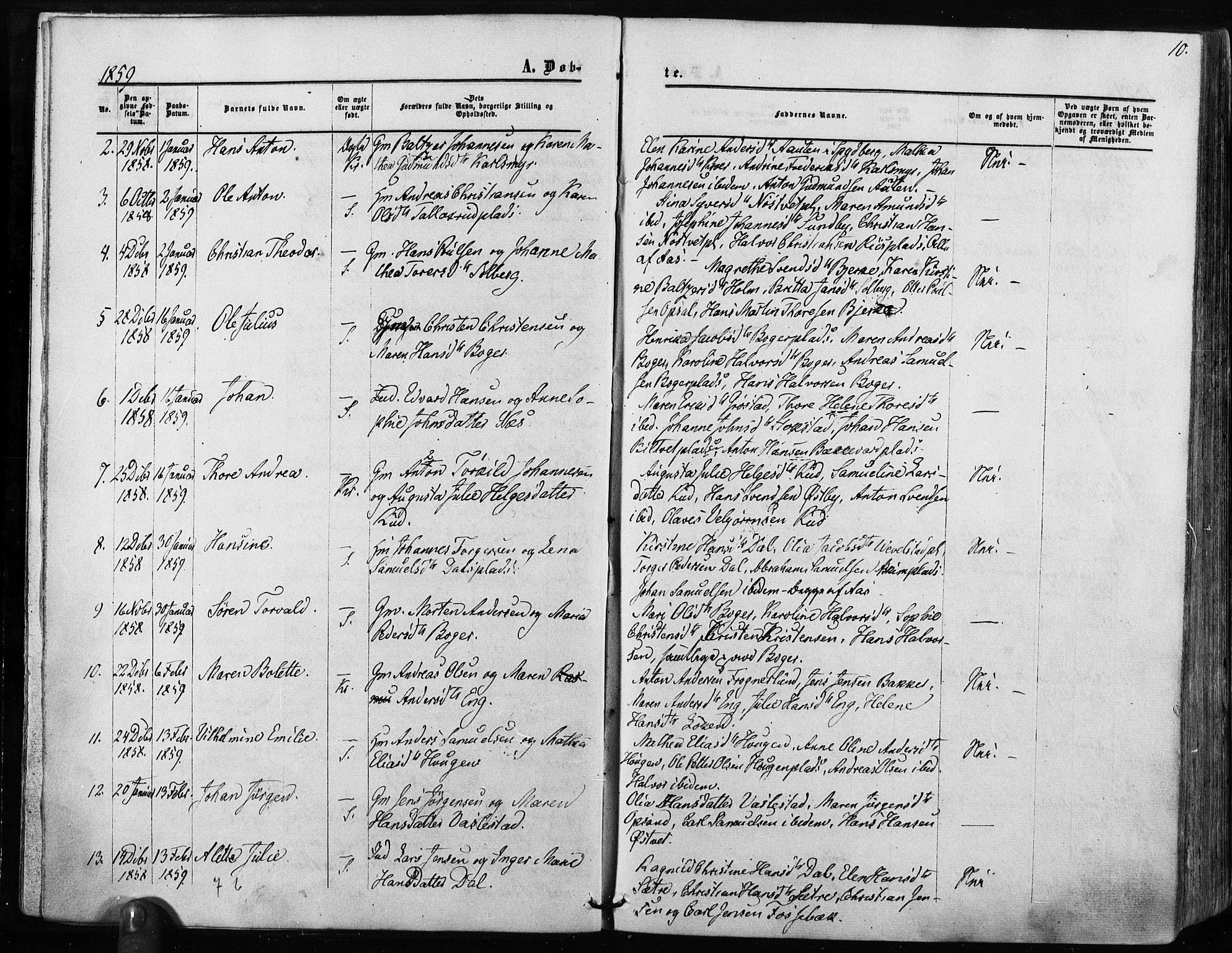 Kråkstad prestekontor Kirkebøker, SAO/A-10125a/F/Fa/L0007: Parish register (official) no. I 7, 1858-1870, p. 10