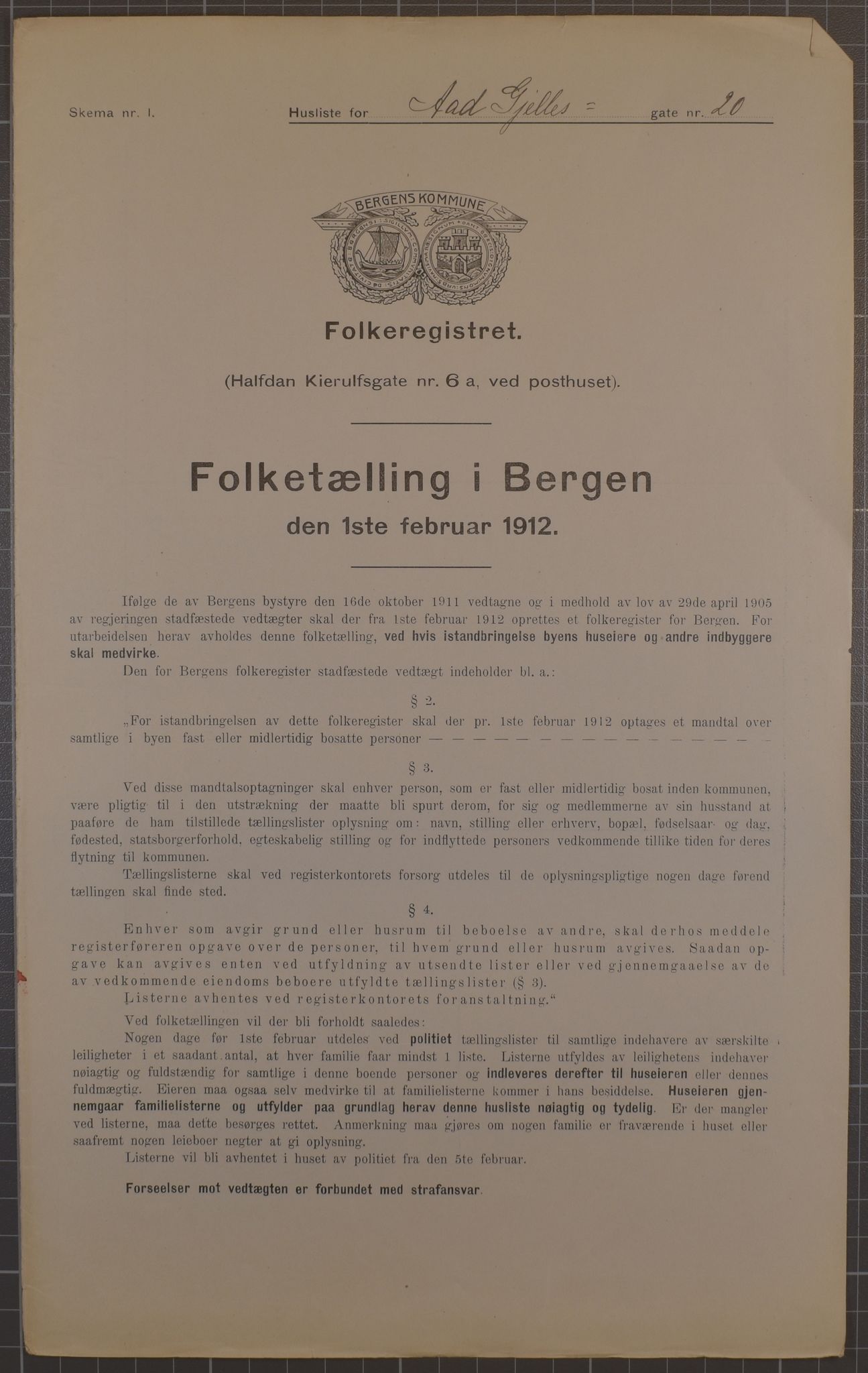 SAB, Municipal Census 1912 for Bergen, 1912, p. 83
