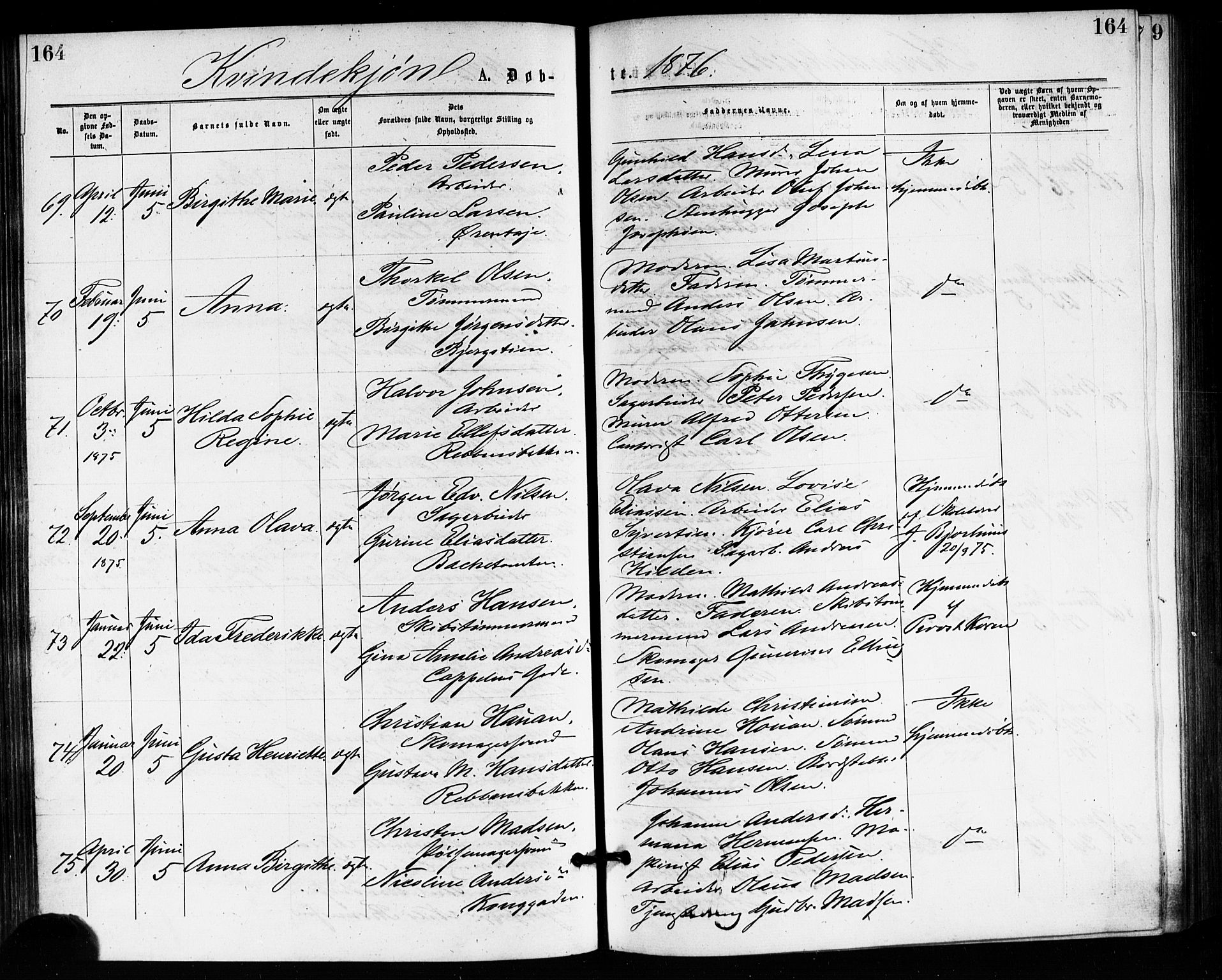 Bragernes kirkebøker, AV/SAKO-A-6/F/Fb/L0005: Parish register (official) no. II 5, 1875-1877, p. 164