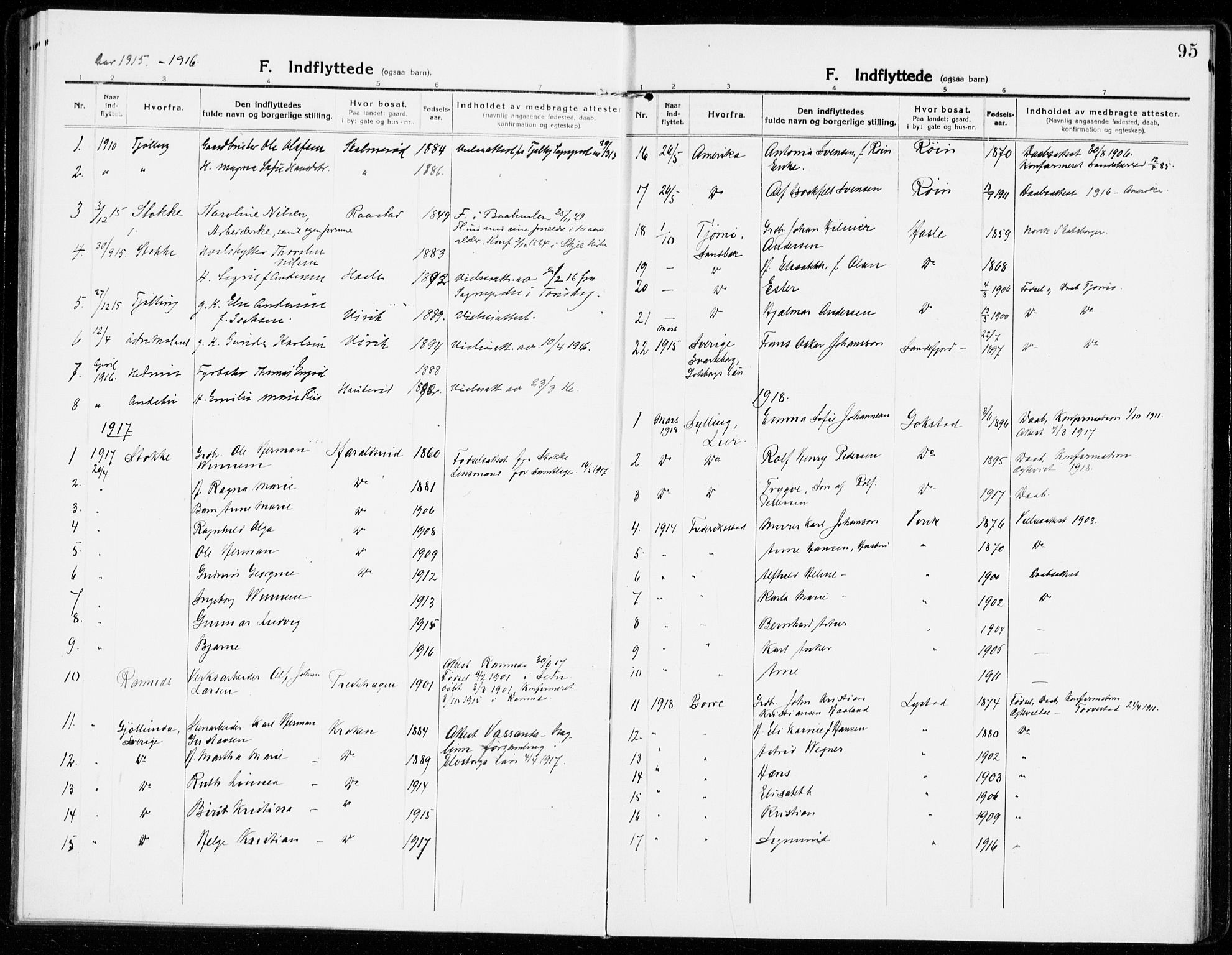 Sandar kirkebøker, AV/SAKO-A-243/F/Fa/L0020: Parish register (official) no. 20, 1915-1919, p. 95