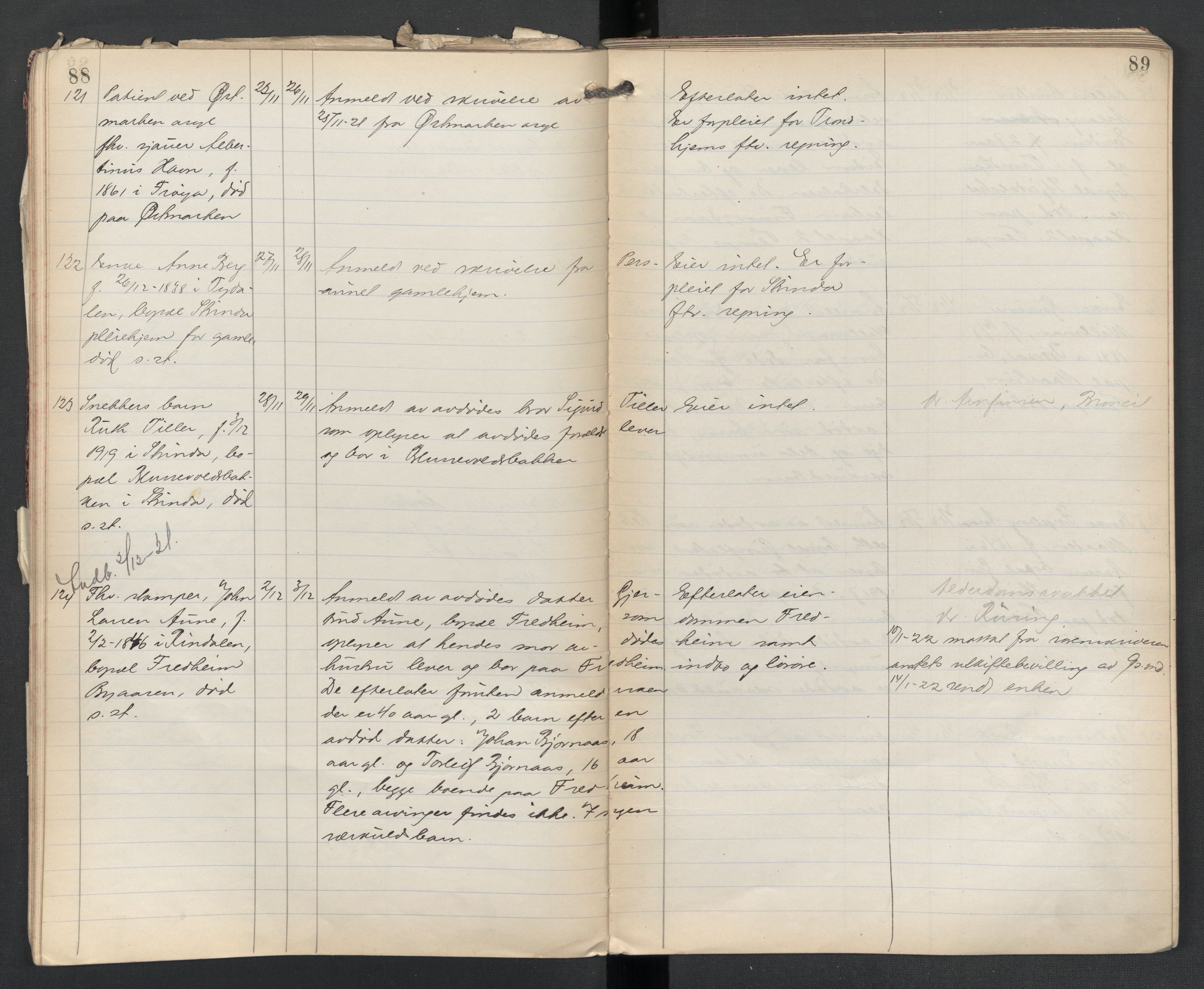 Strinda lensmannskontor, AV/SAT-A-1083/1/02/L0004: 2.01.04 Dødsfallsprotokoll, 1920-1925, p. 88-89
